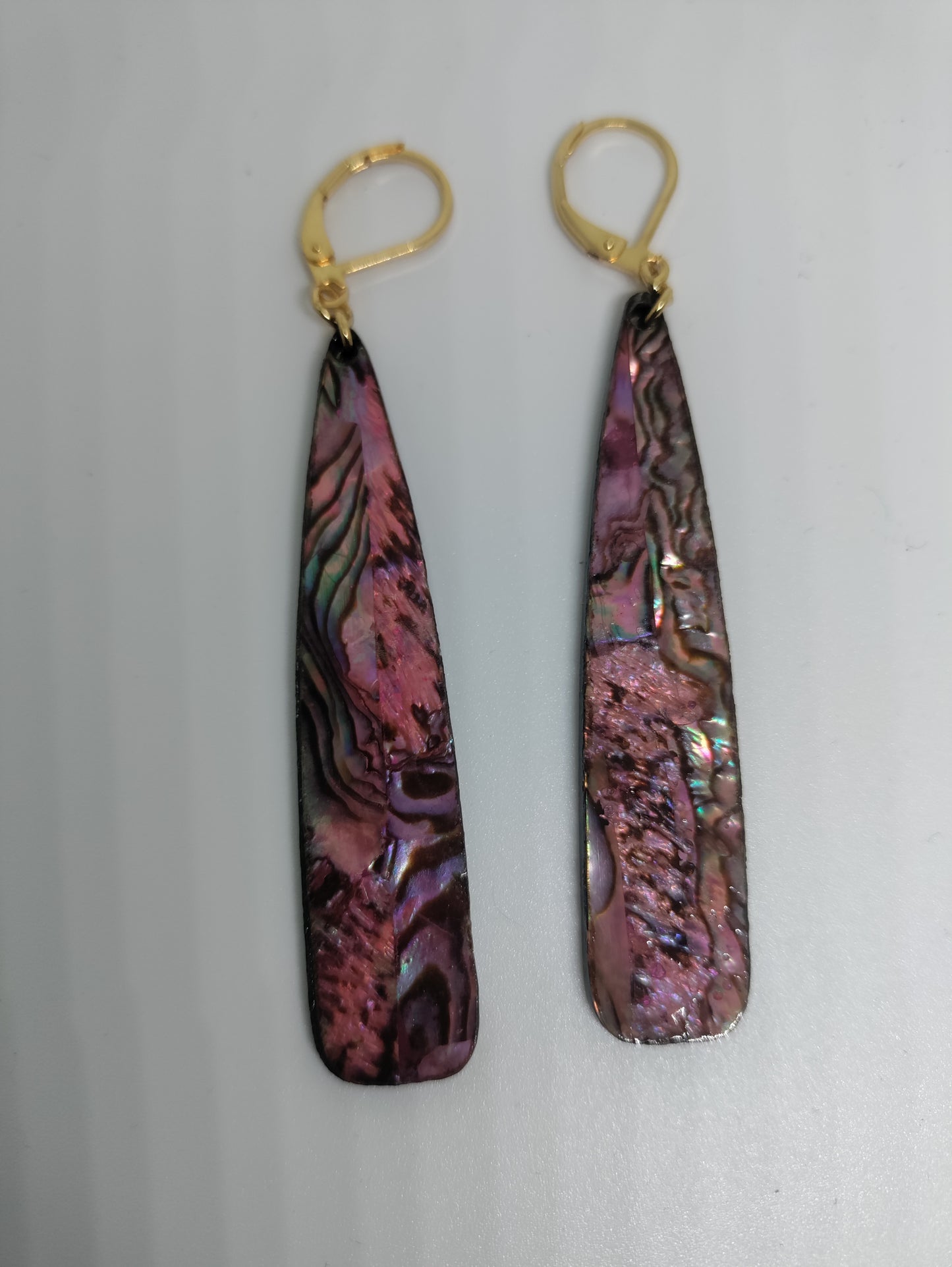 LEIA&CO long colored dangling drop earrings faux abalone shell