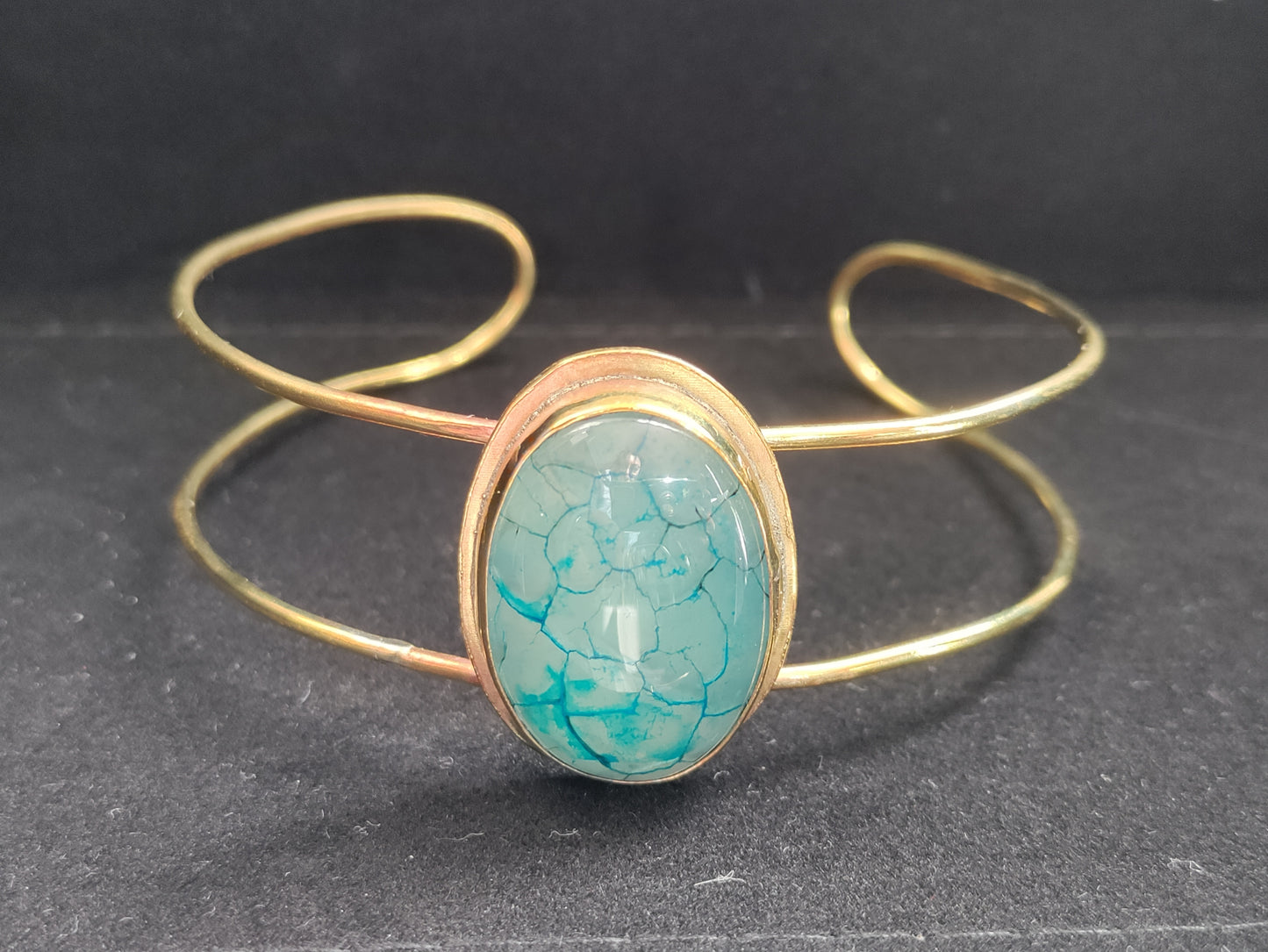 LEIA&CO Blue dragon veins agate golden cuff bracelet, size L