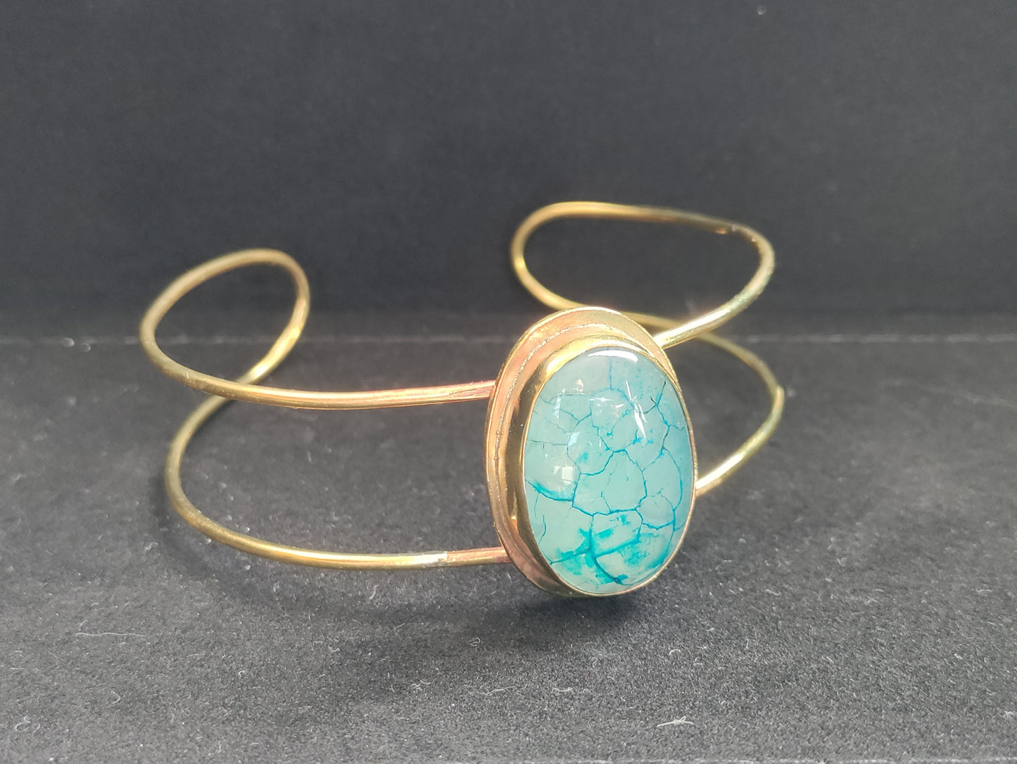 LEIA&CO Blue dragon veins agate golden cuff bracelet, size L