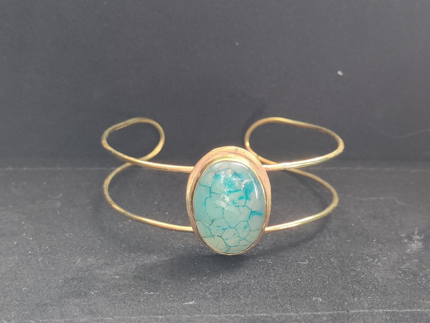LEIA&CO Blue dragon veins agate golden cuff bracelet, size L