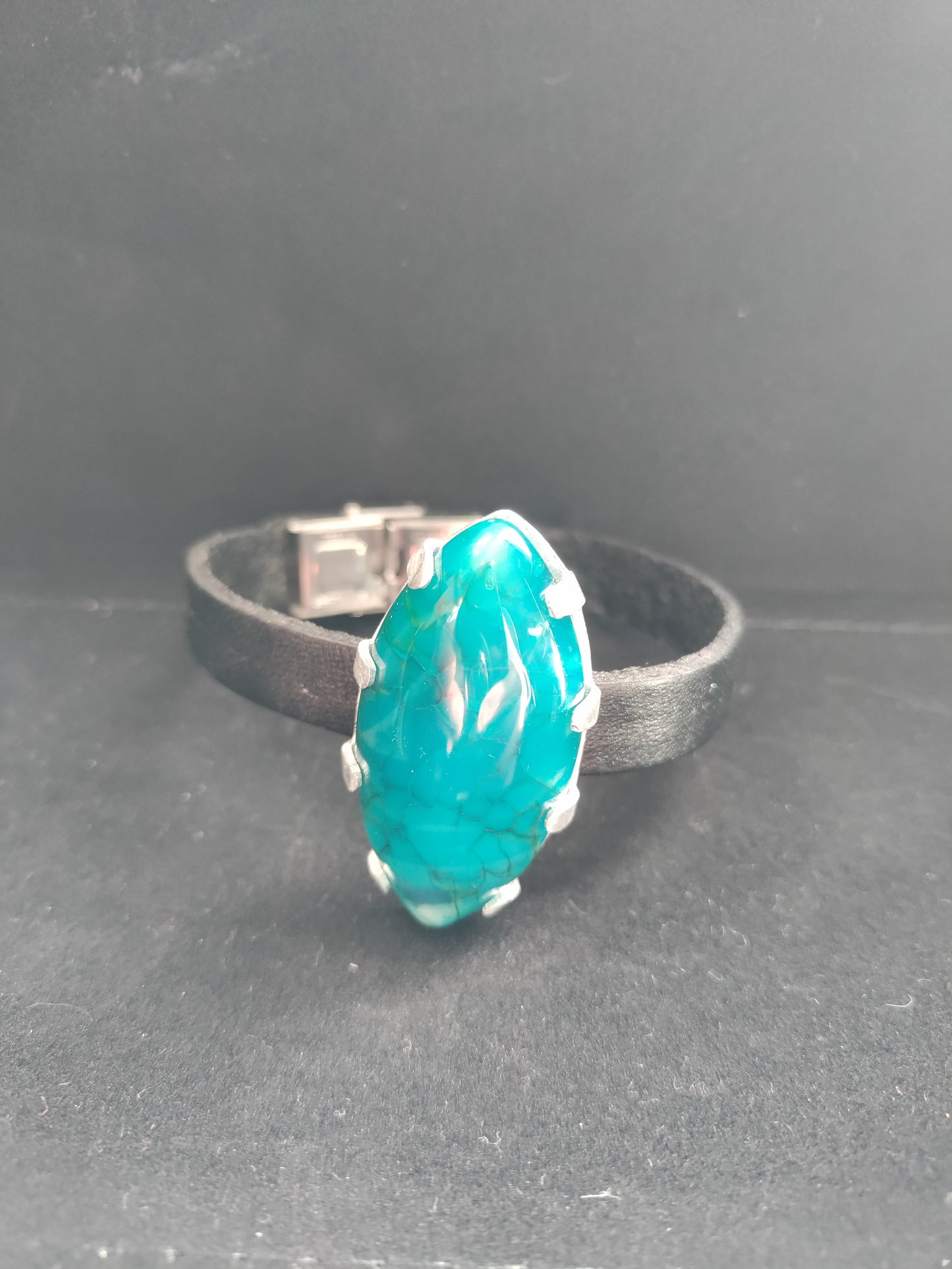 Leather and Blue dragon veins agate bracelet LEIA&CO