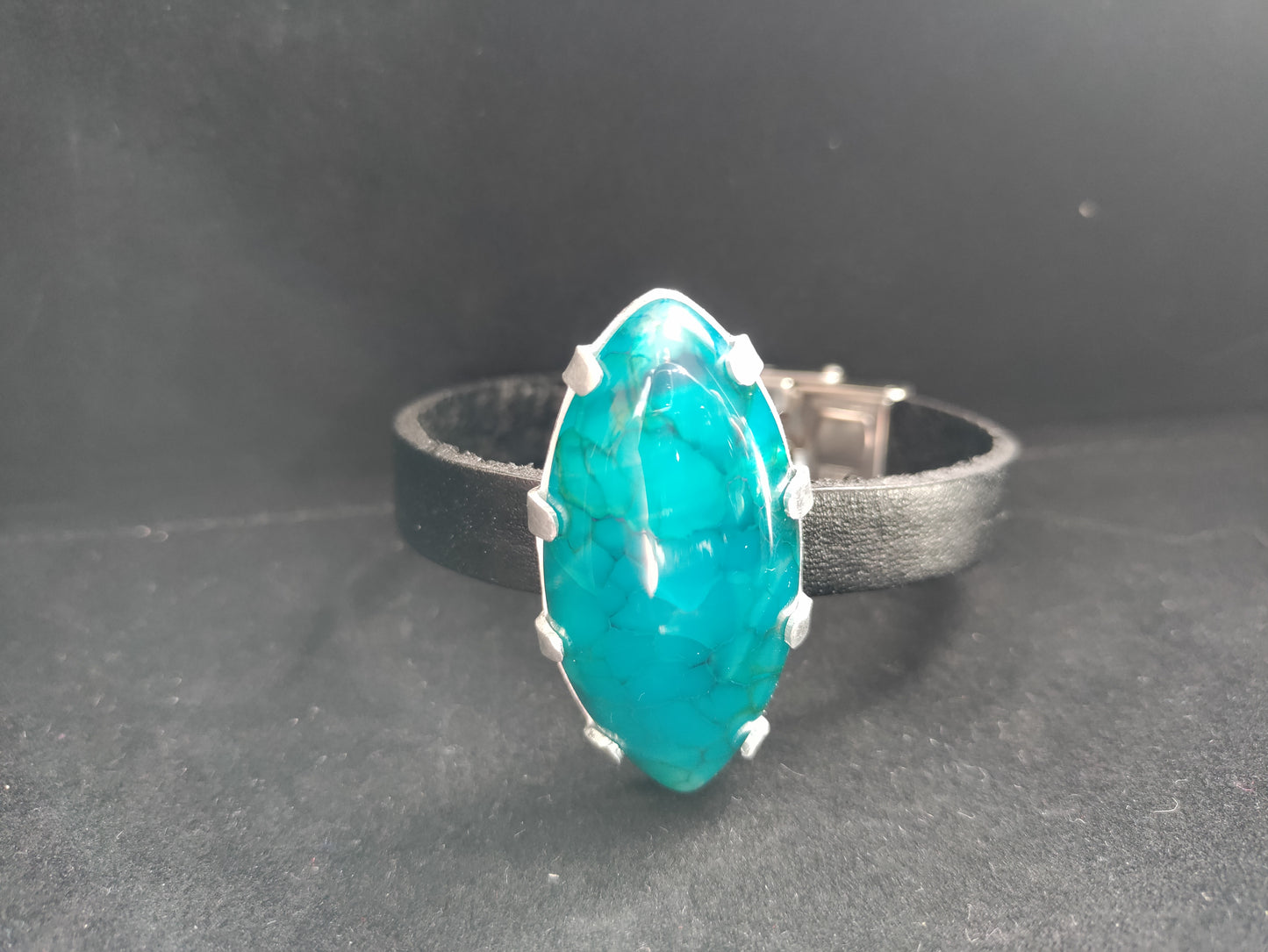 Leather and Blue dragon veins agate bracelet LEIA&CO