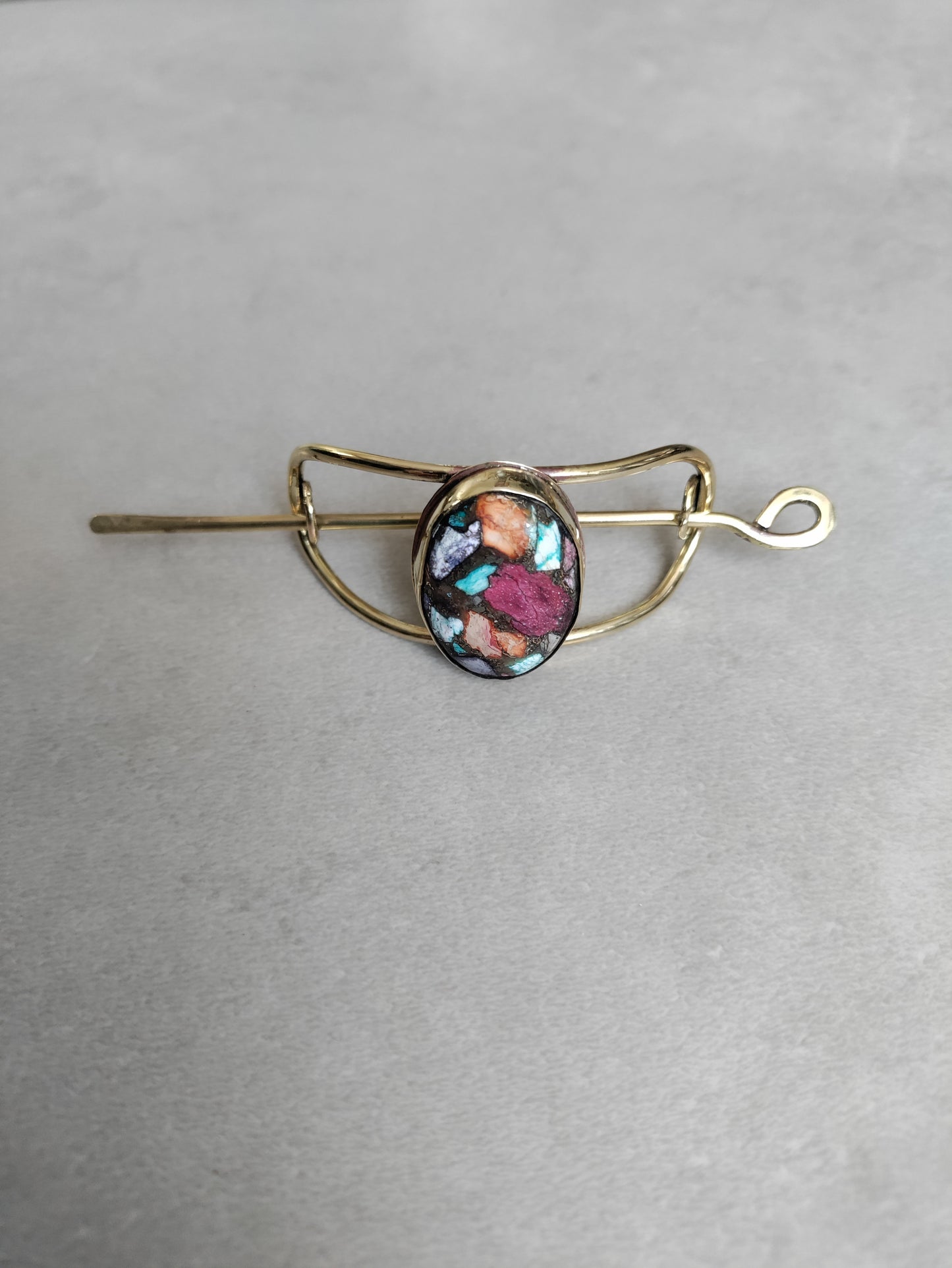 Barrette dorée avec pierre multicolore LEIA&CO