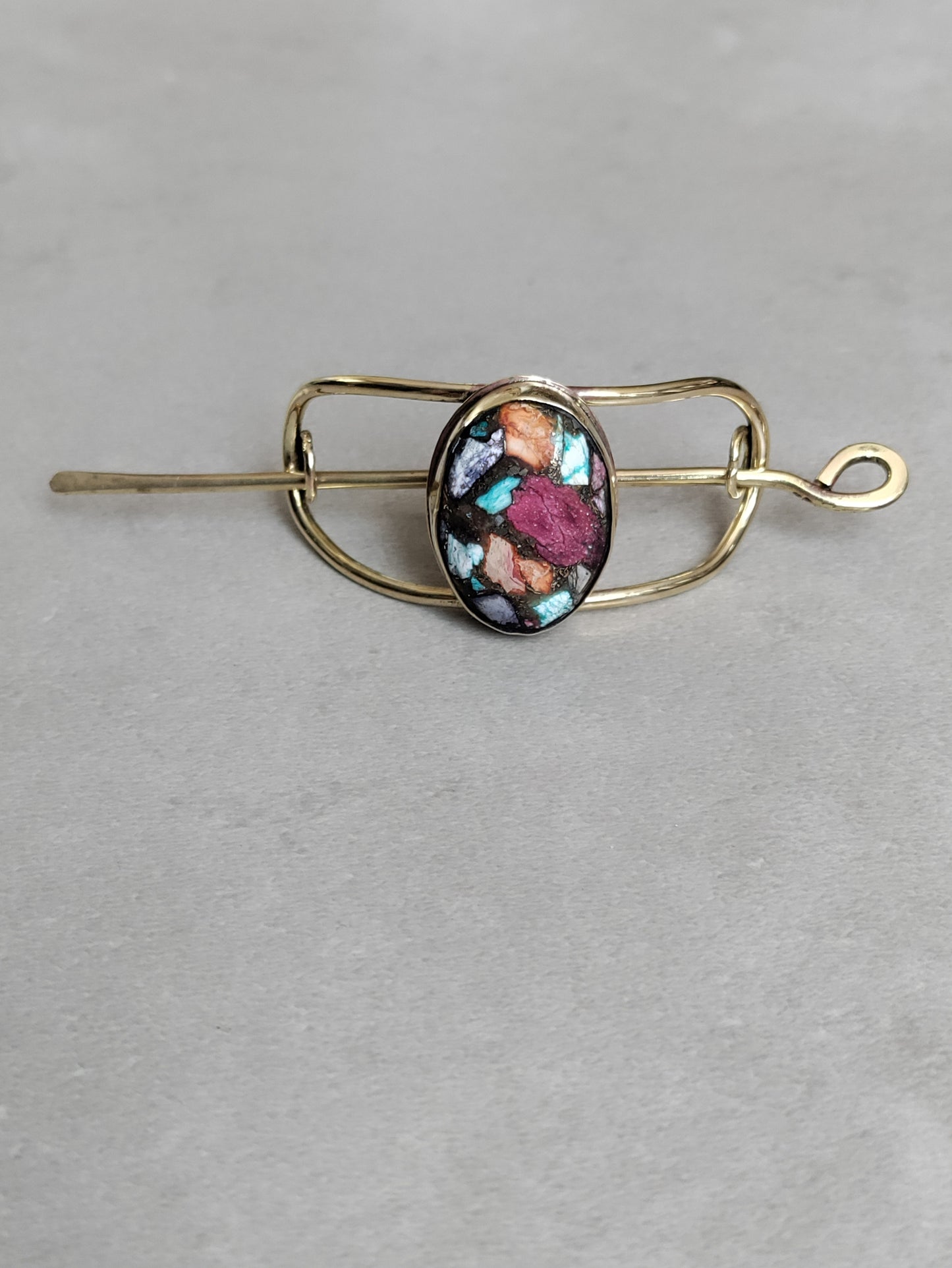 Barrette dorée avec pierre multicolore LEIA&CO