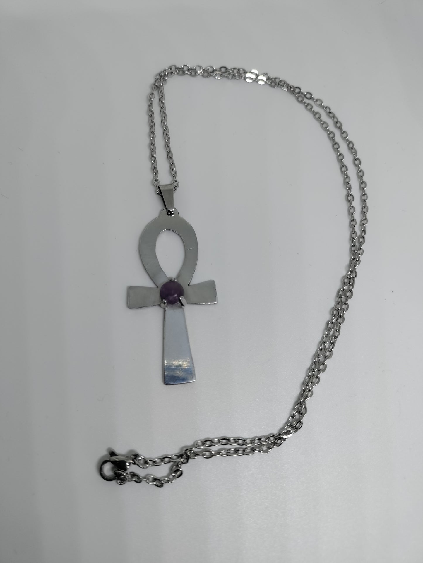Pendentif croix de vie égyptienne Ankh argentée avec améthyste LEIA&CO