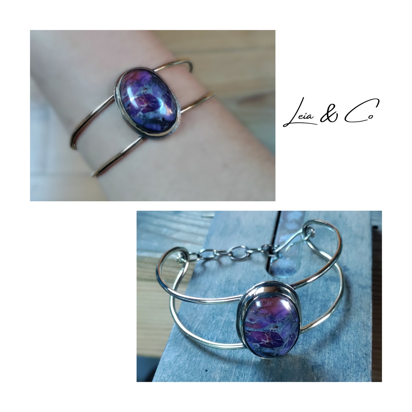 Cuff bracelet with purple Jasper LEIA&CO