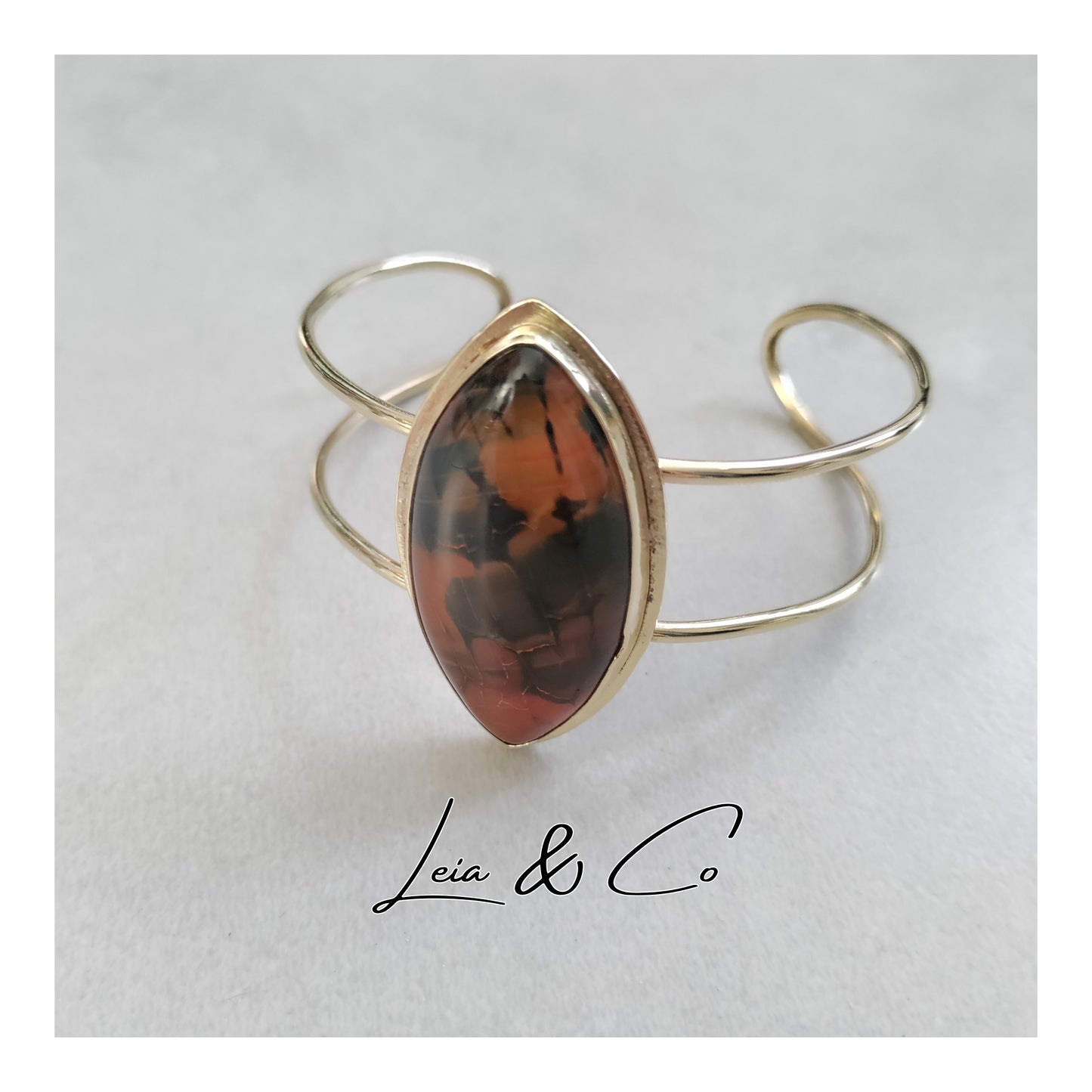Bracelet manchette Agate veines de dragon marron LEIA&CO