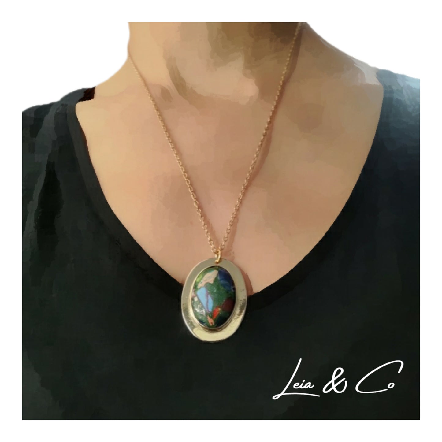 Pendentif Jaspe vert et laiton doré LEIA&CO