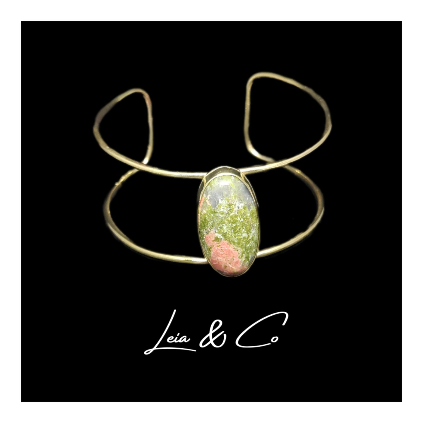 LEIA&CO pink and green indian agate golden cuff bracelet
