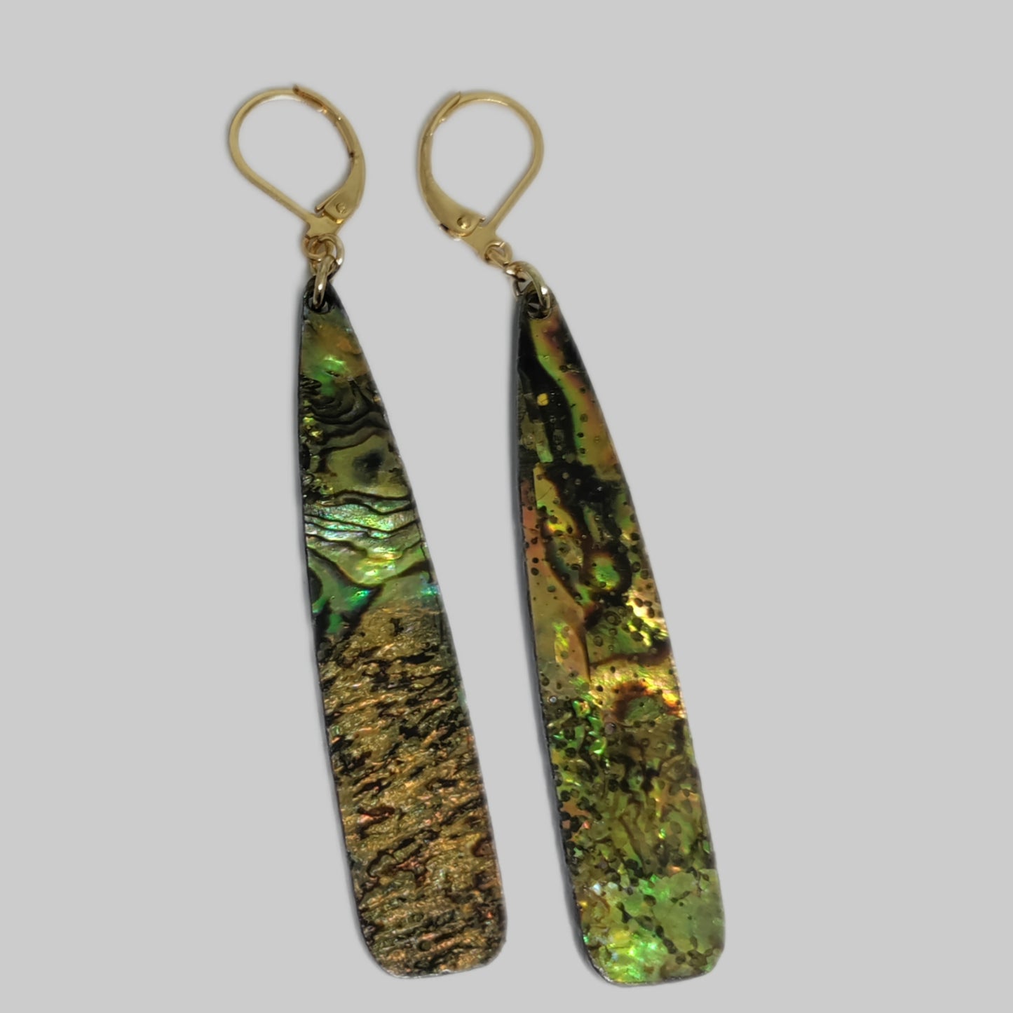 LEIA&CO long colored dangling drop earrings faux abalone shell