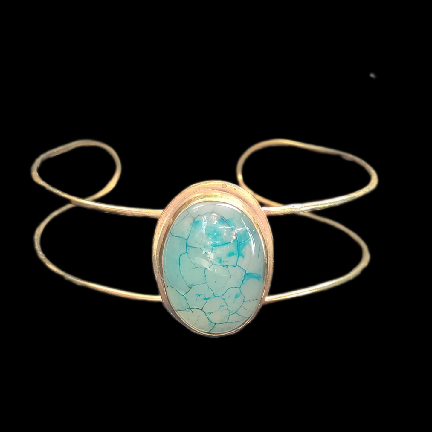LEIA&CO Blue dragon veins agate golden cuff bracelet, size L
