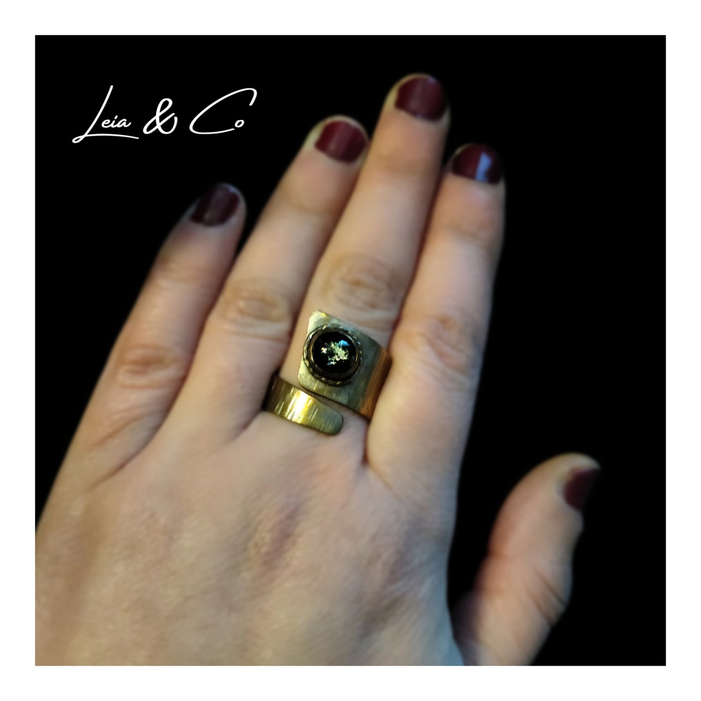 Bague enroulée effet antique verre dichroïque oeil de chat LEIA&CO taille 8 US