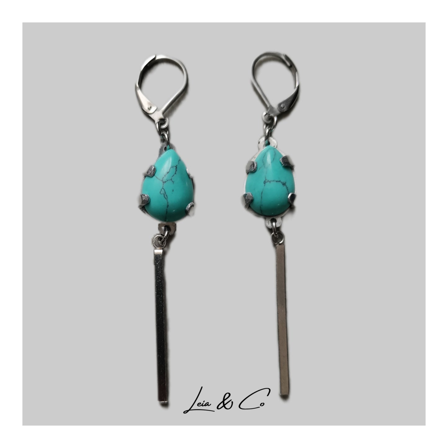 Boucles d'oreilles pendantes avec pierre de turquoise goutte LEIA&CO