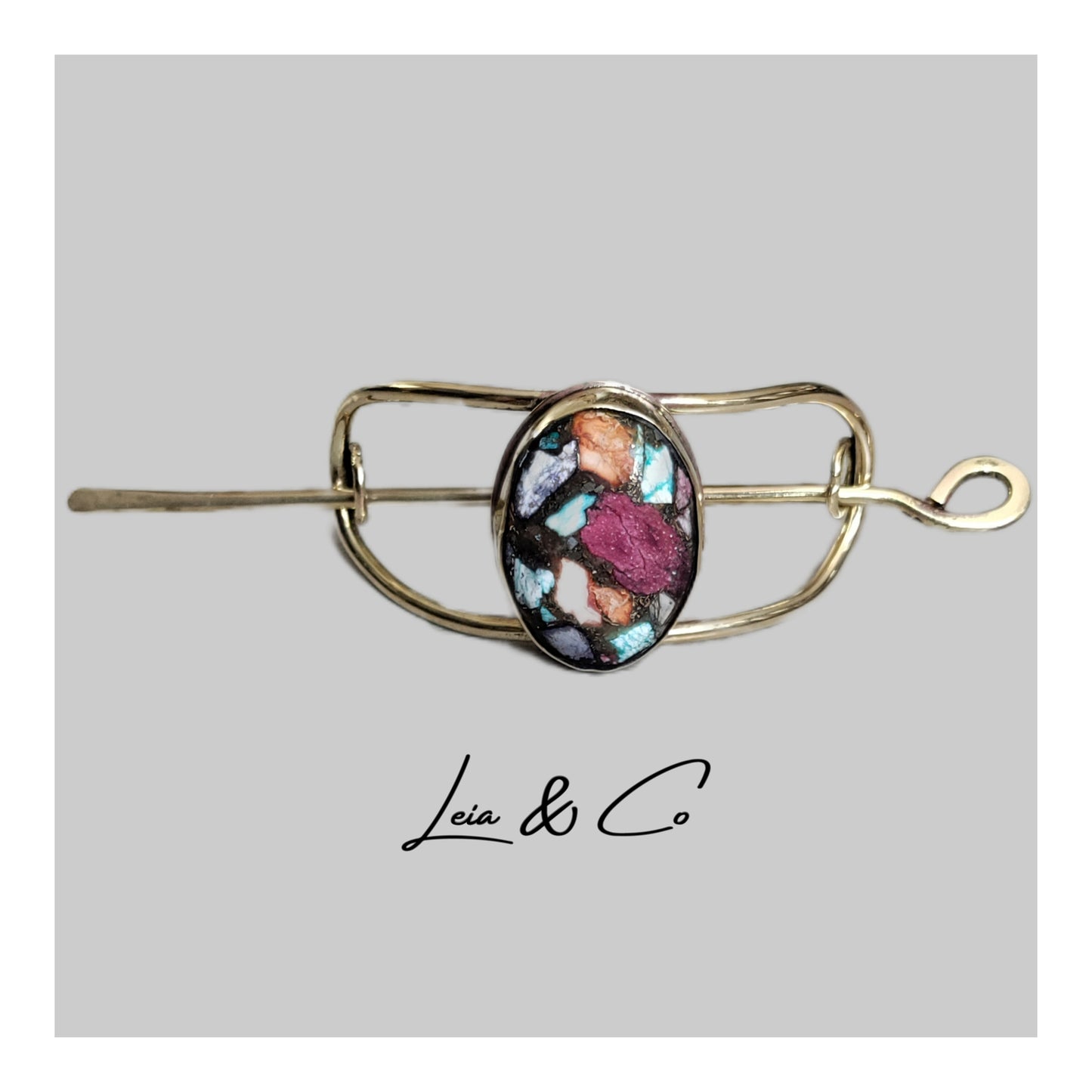 Barrette dorée avec pierre multicolore LEIA&CO