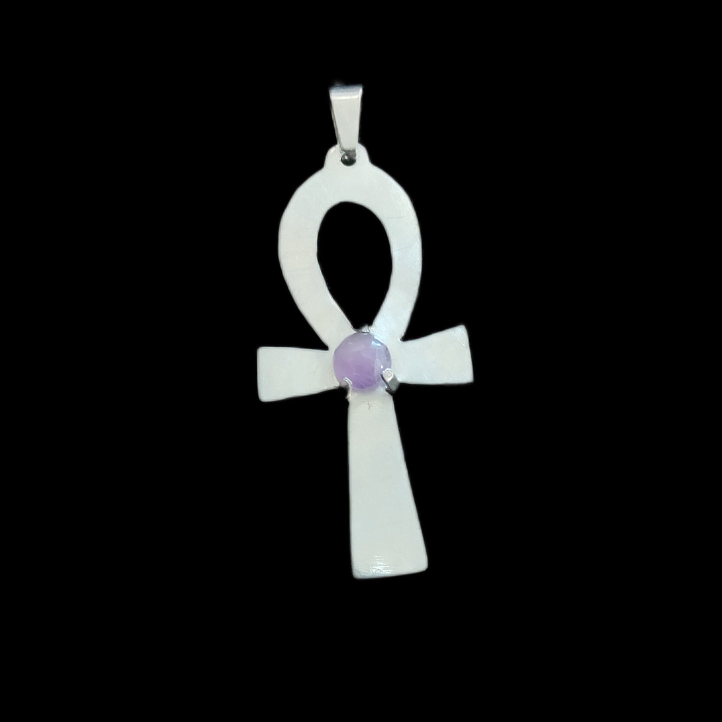 Pendentif croix de vie égyptienne Ankh argentée avec améthyste LEIA&CO