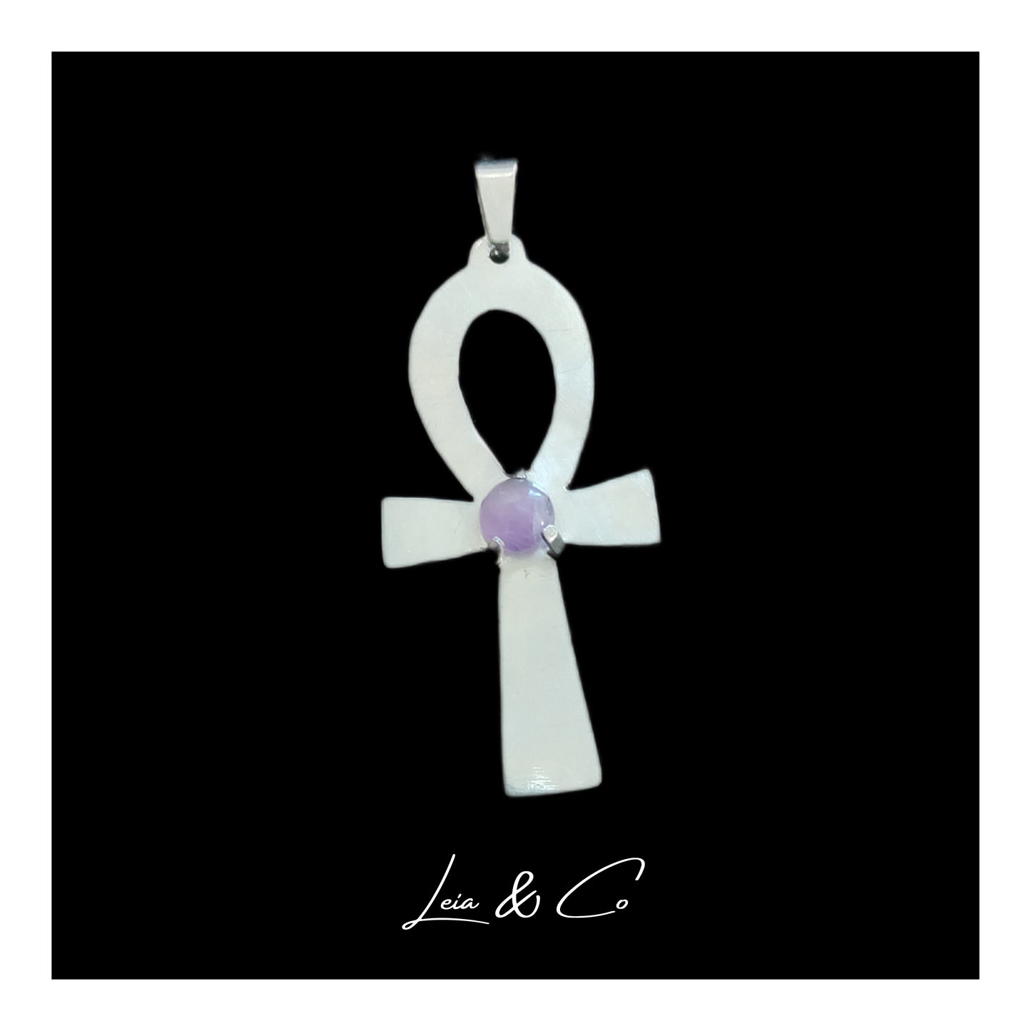 Pendentif croix de vie égyptienne Ankh argentée avec améthyste LEIA&CO