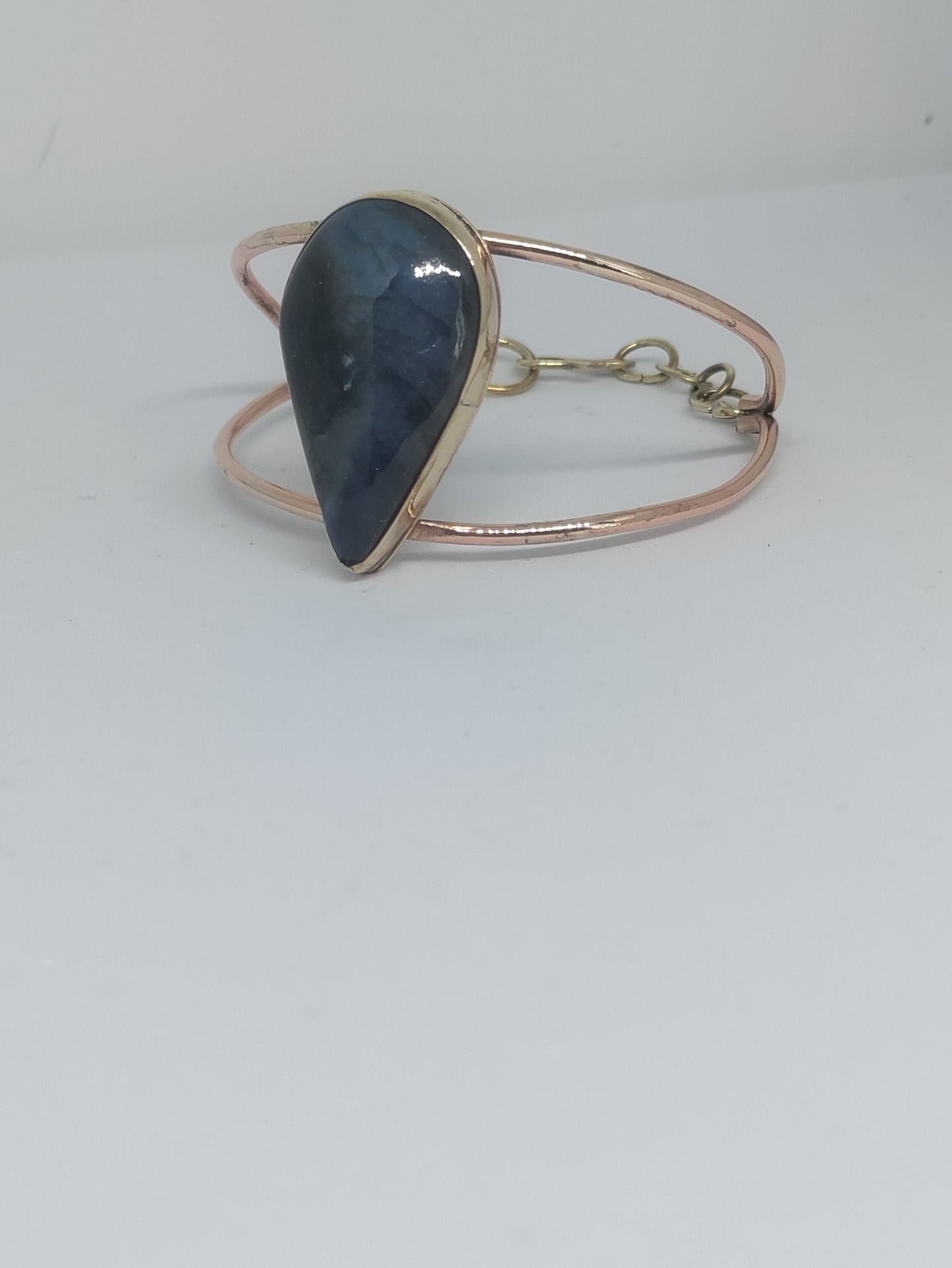 Golden brass and dark blue Labradorite cuff bracelet LEIA&CO