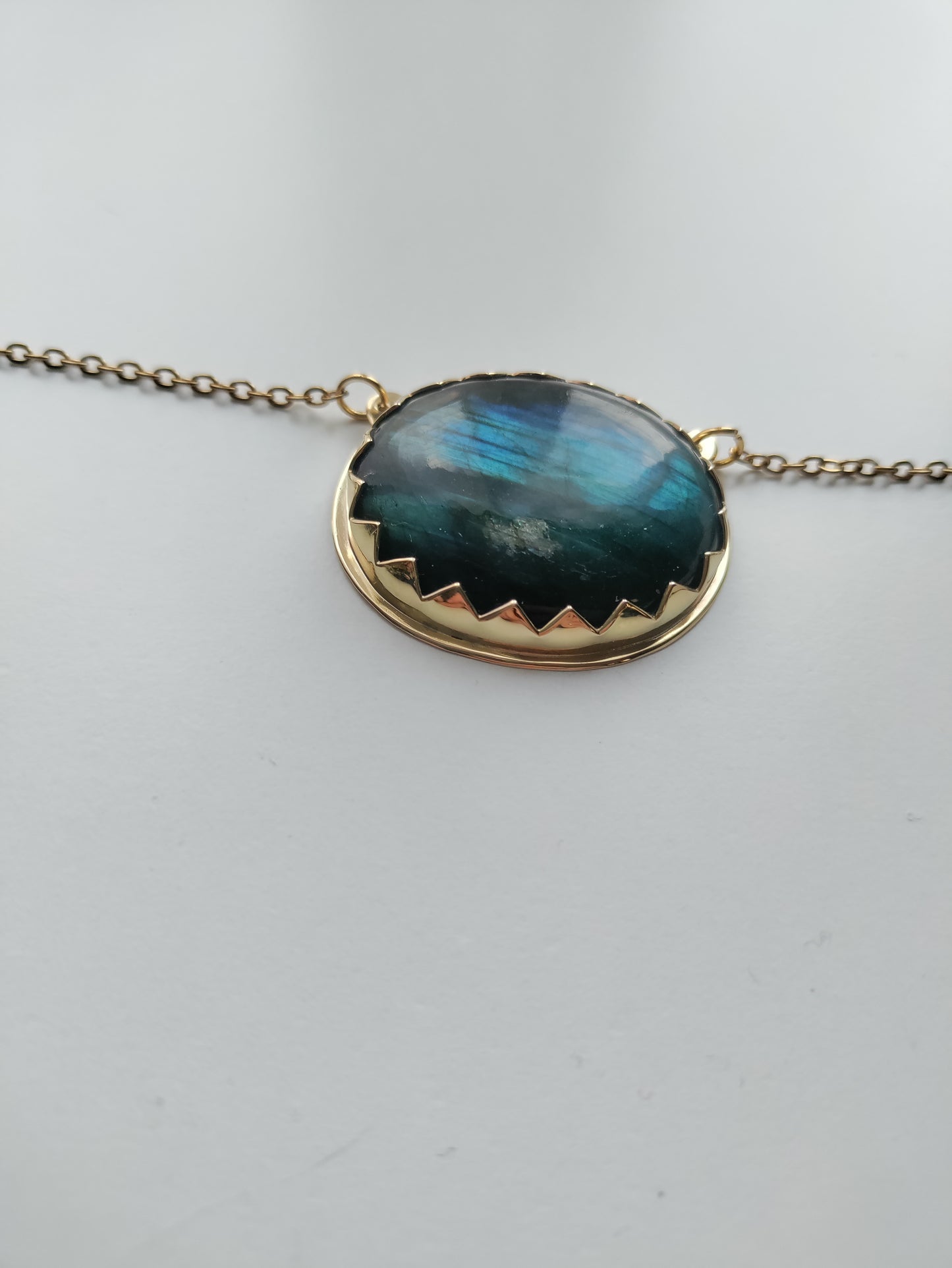 Golden Yin and Yang necklace with blue Labradorite LEIA&CO