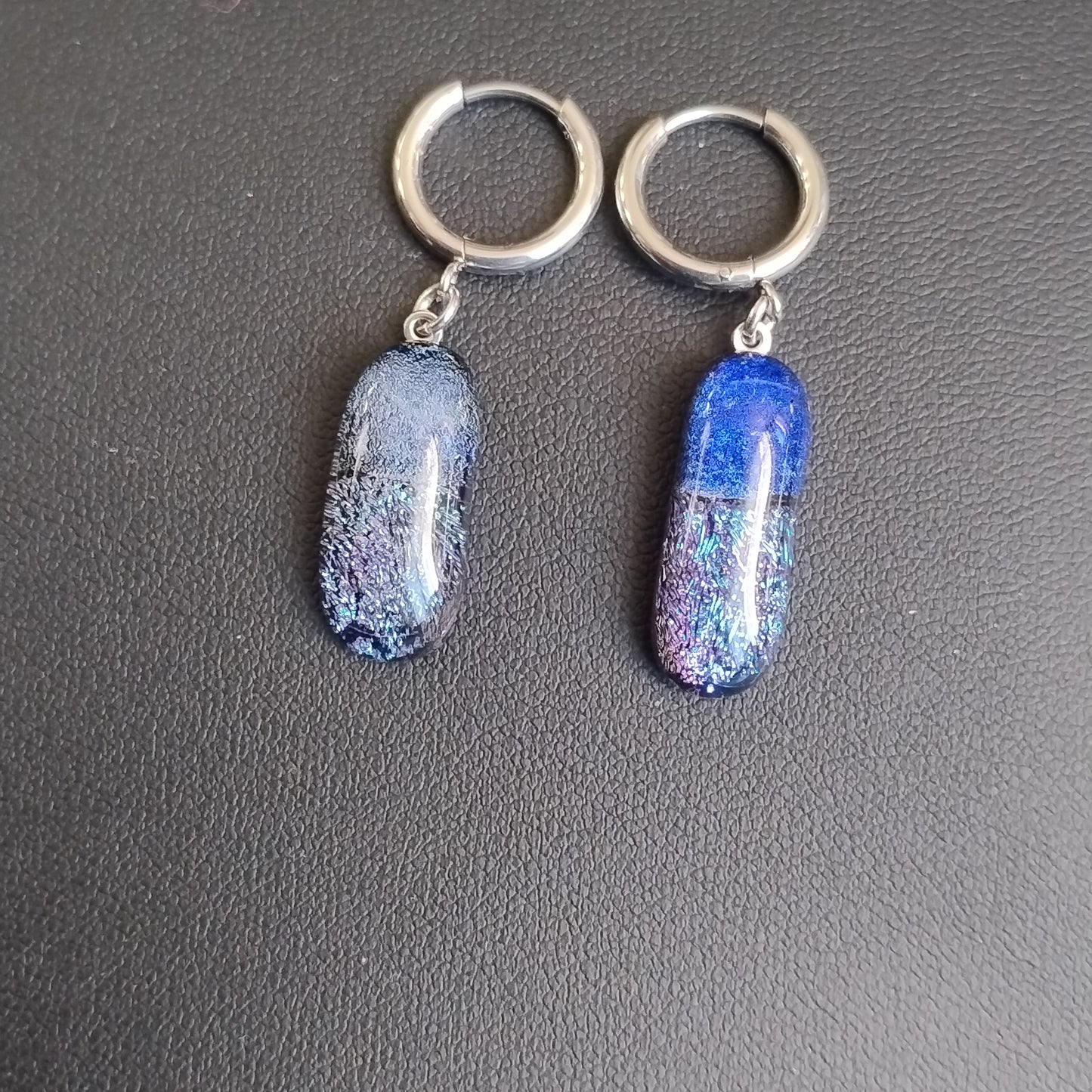Blue dichroic glass hoop earrings LEIA&CO
