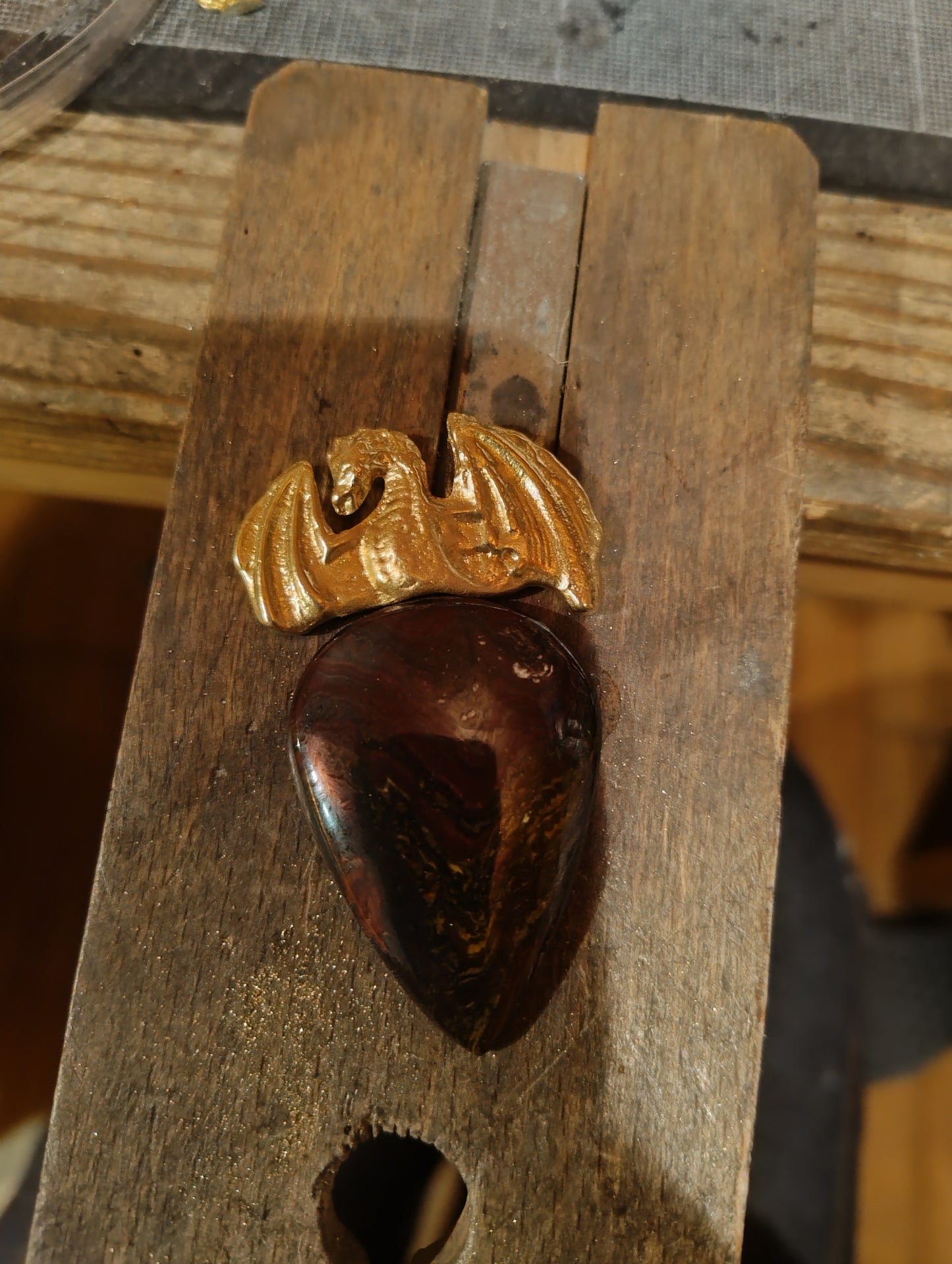 Golden dragon amulet with iron tiger stone LEIA&CO