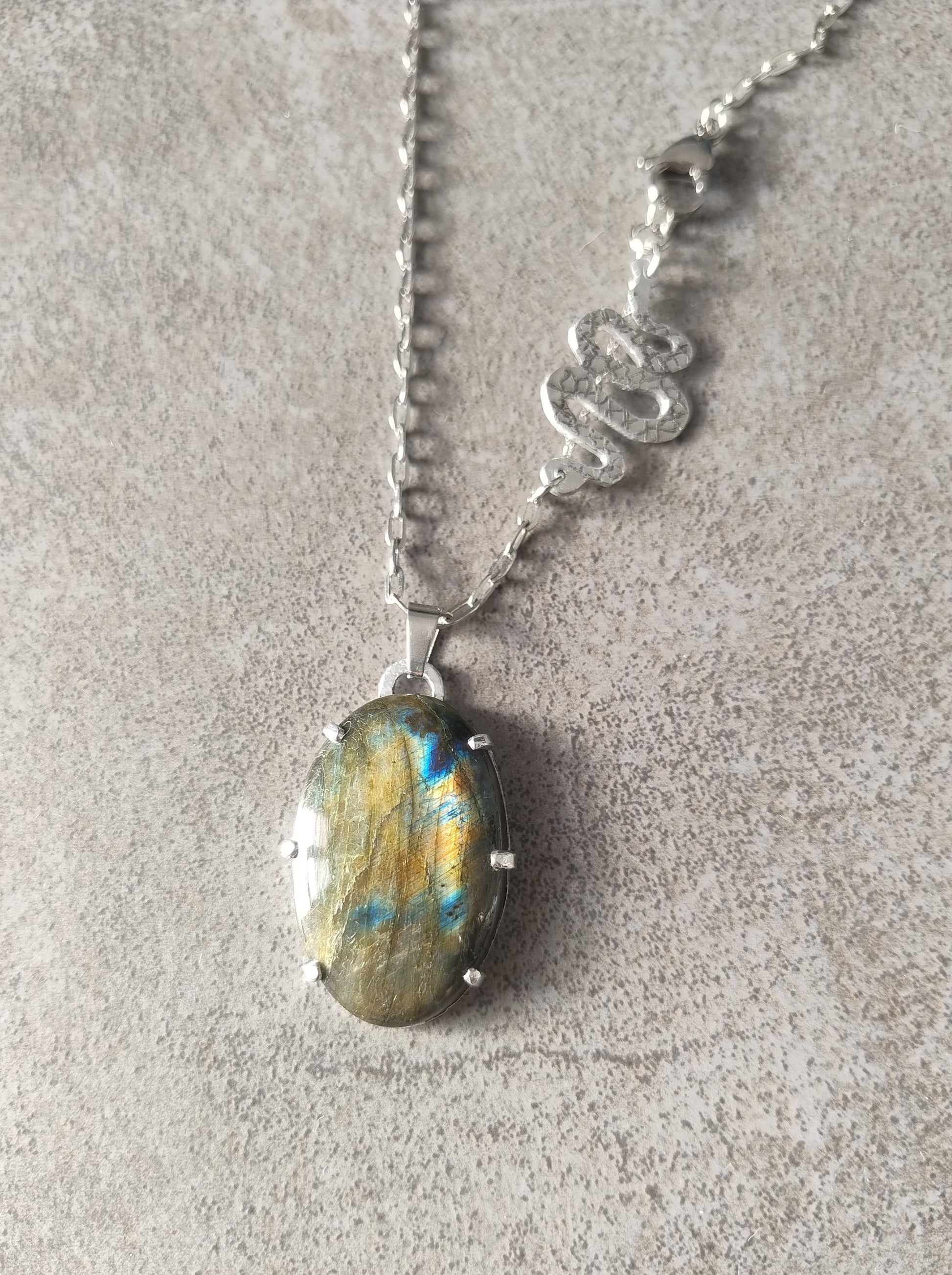 multi fire labradorite and snake necklace Leia and Co