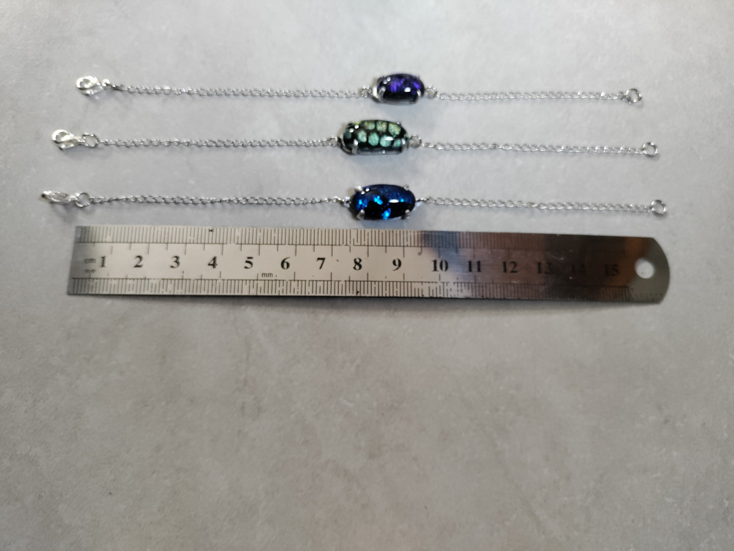 Bracelet chaînette inox et verre dichroïque couleur au choix LEIA&CO