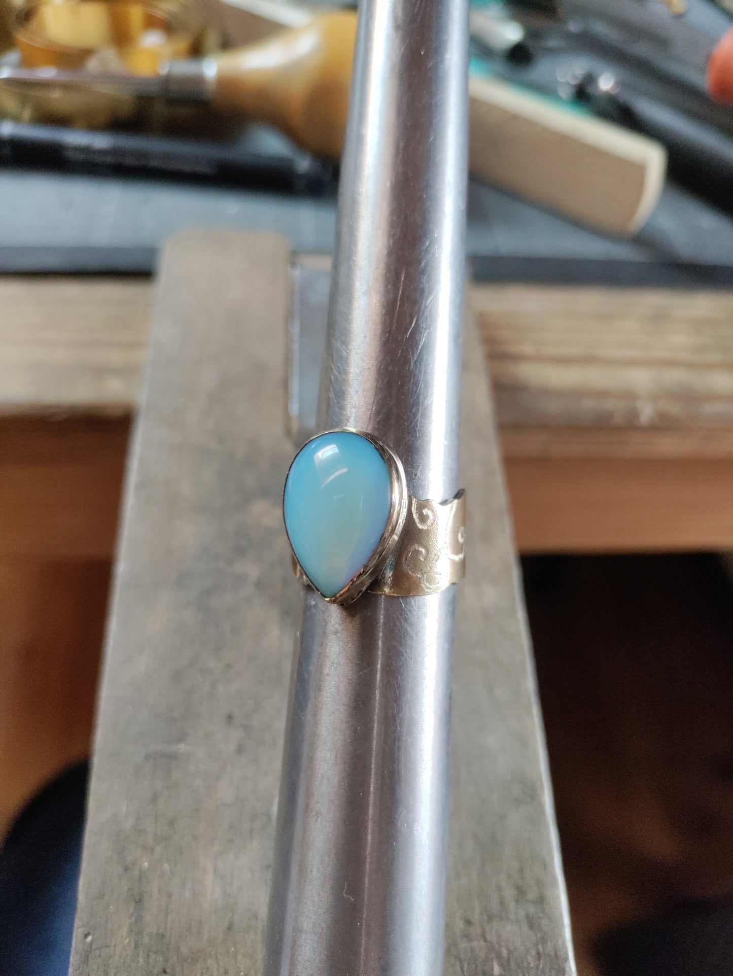 Fairy style patina ring with drop opalite stone LEIA&CO