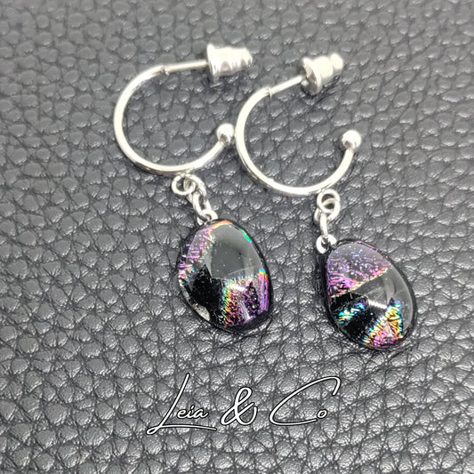 Hoop earrings with multicolor dichroic glass LEIA&CO