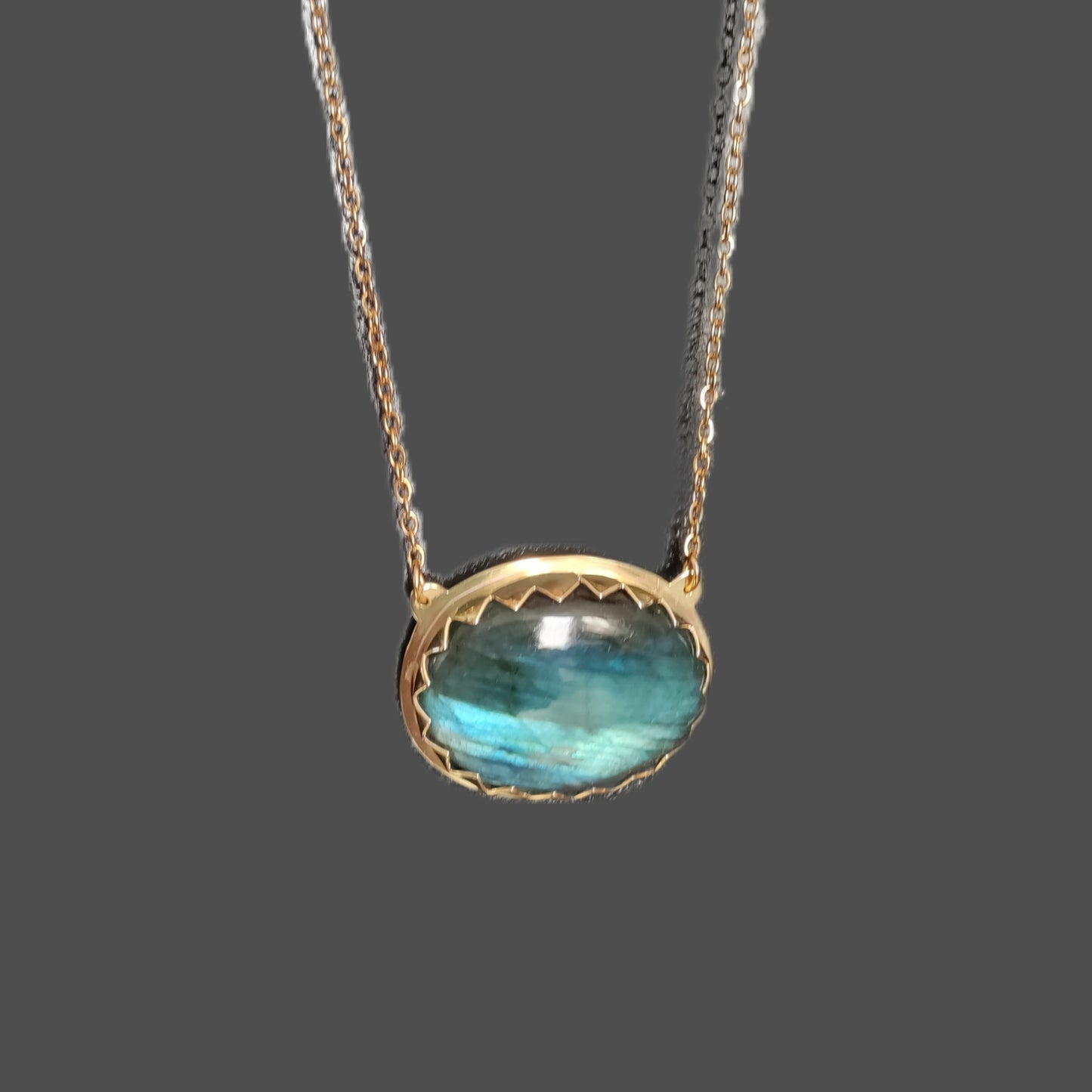 Golden Yin and Yang necklace with blue Labradorite LEIA&CO