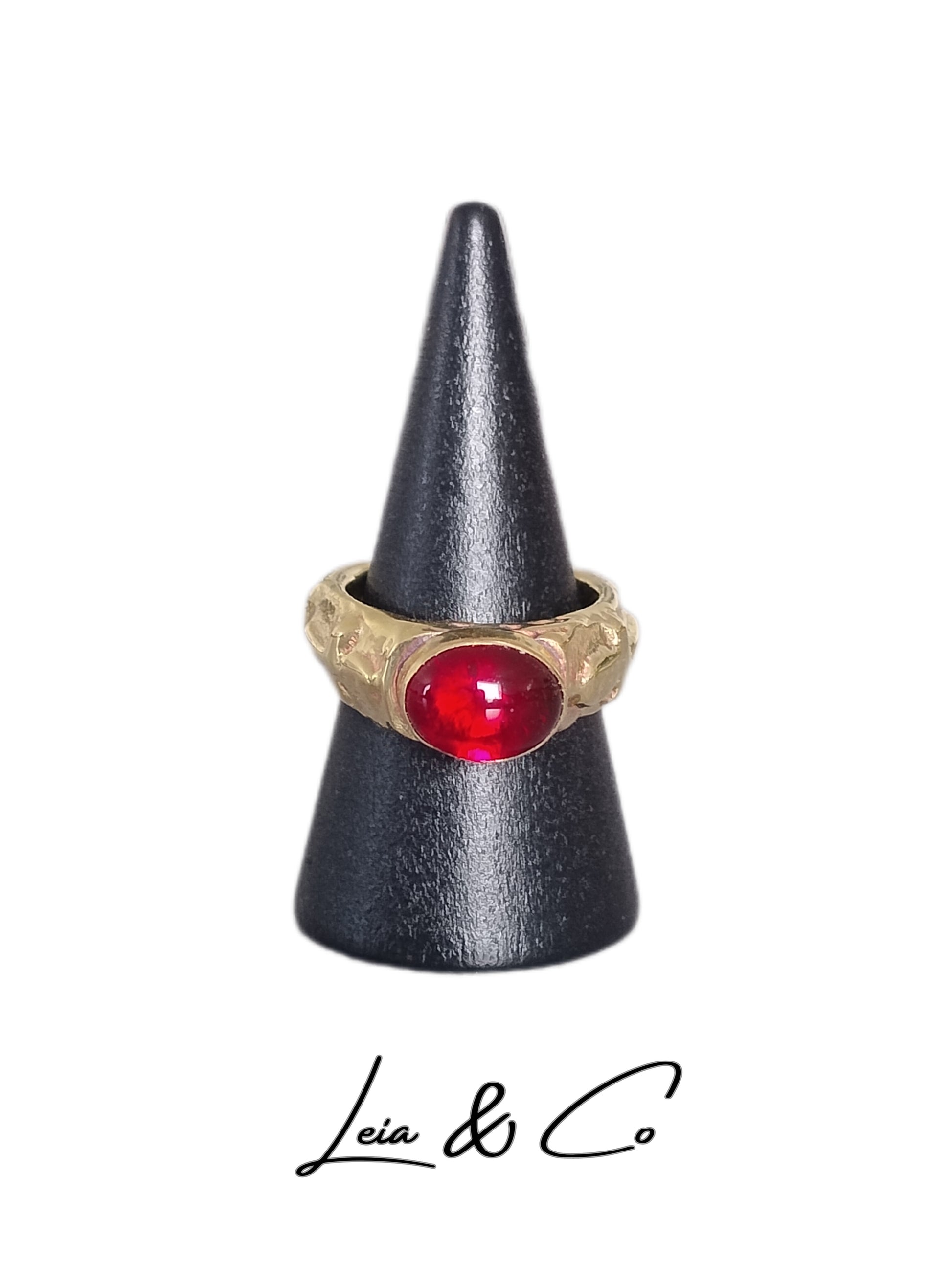 Ankh ring with red stone by Leia and Co