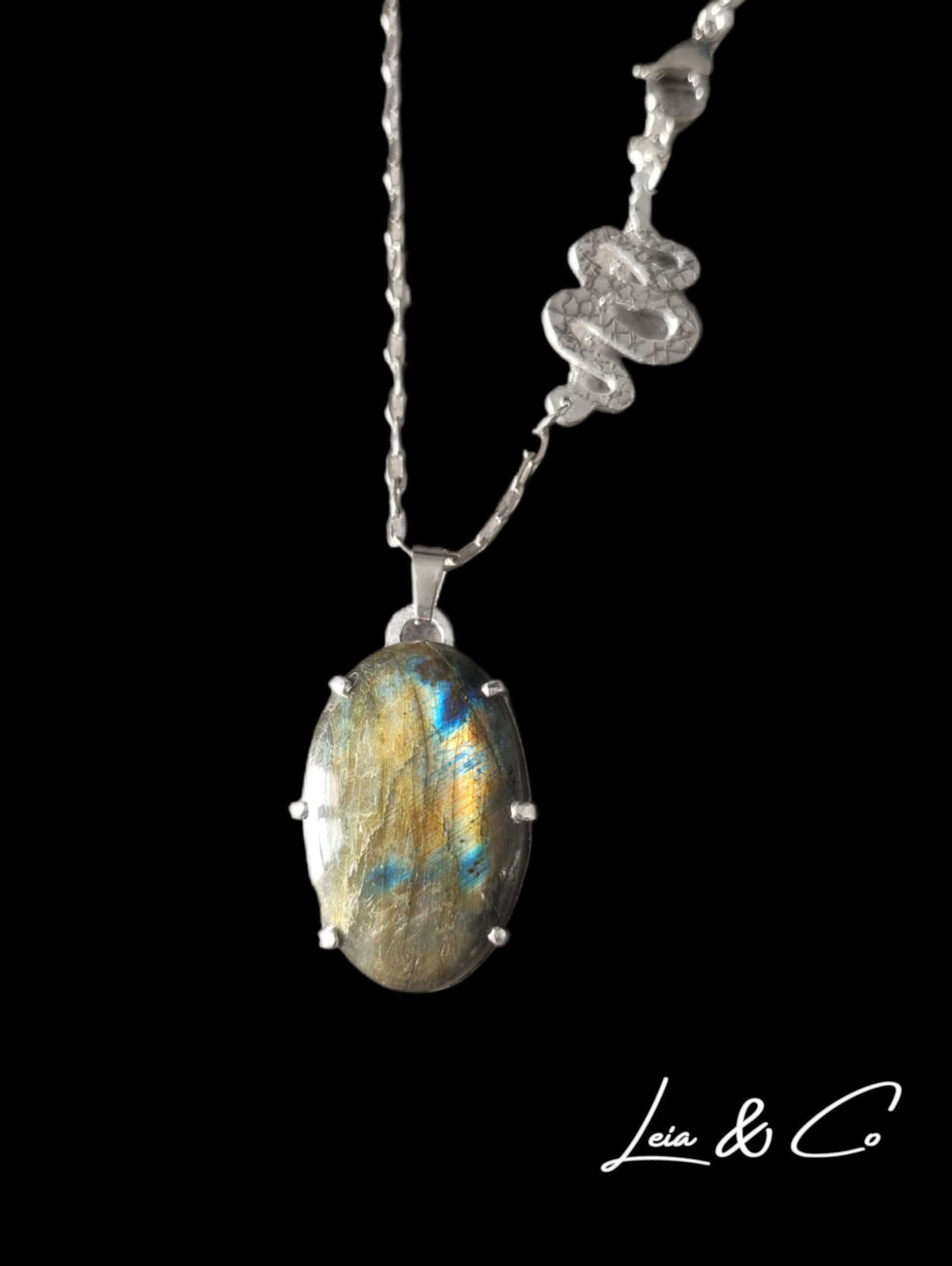 multi fire labradorite and snake necklace