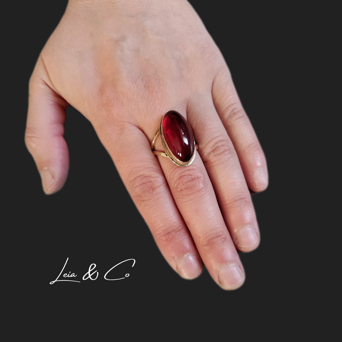 Golden brass ring double band with Red stone LEIA&CO size 7