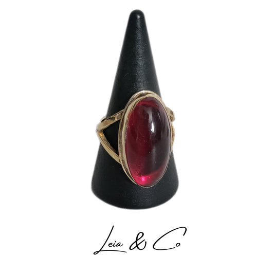 Golden brass ring double band with Red agate stone LEIA&CO size 7
