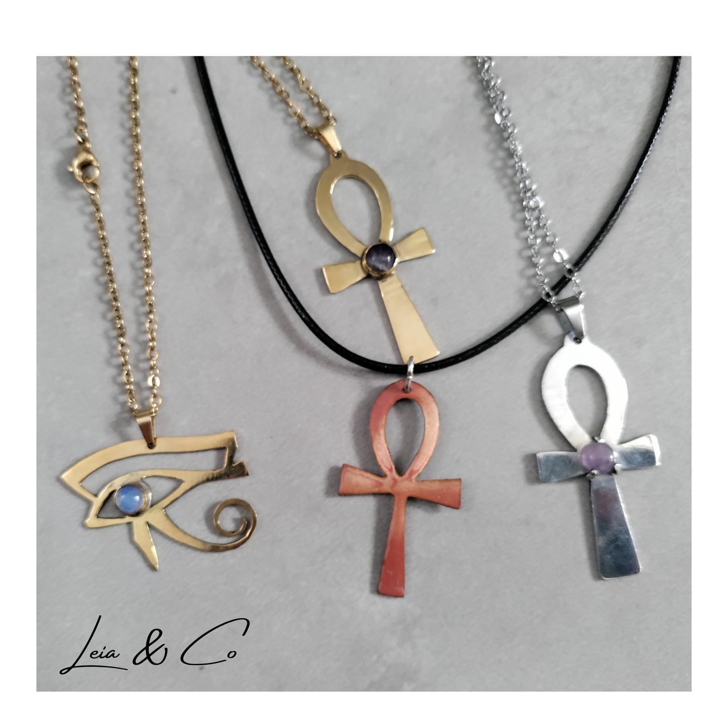 Egyptian cross pendant Ankh blue and copper LEIA&CO