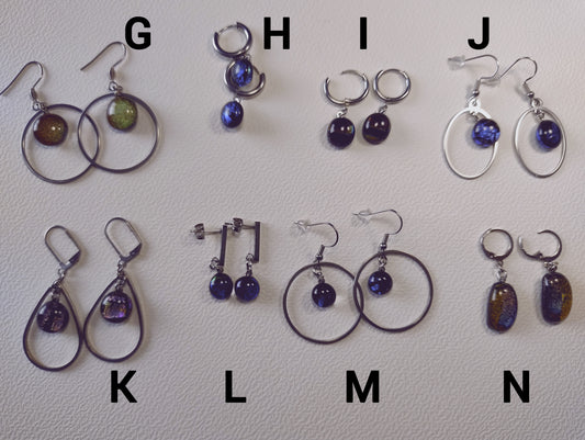 Dangling earrings with multicolor blue dichroic glass LEIA&CO