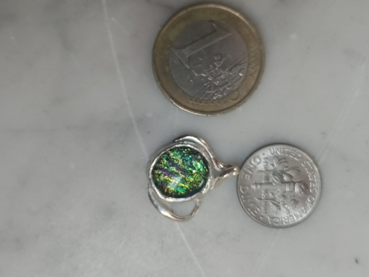 Green and silver Lolita pendant with dichroic glass LEIA&CO