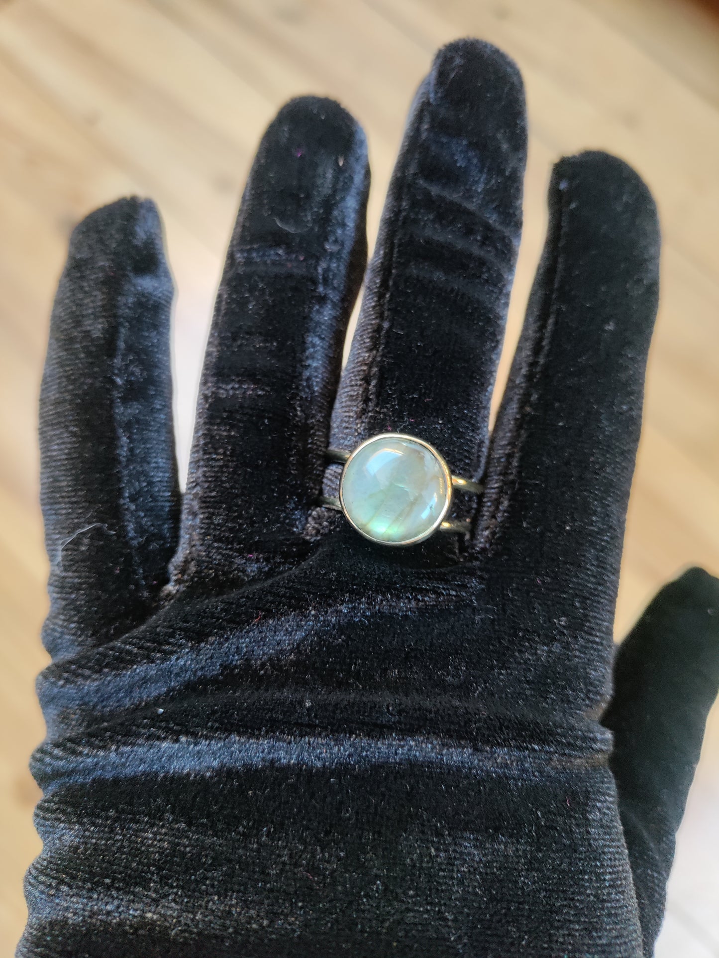 Adjustable brass ring with natural Labradorite 8-9US LEIA&CO