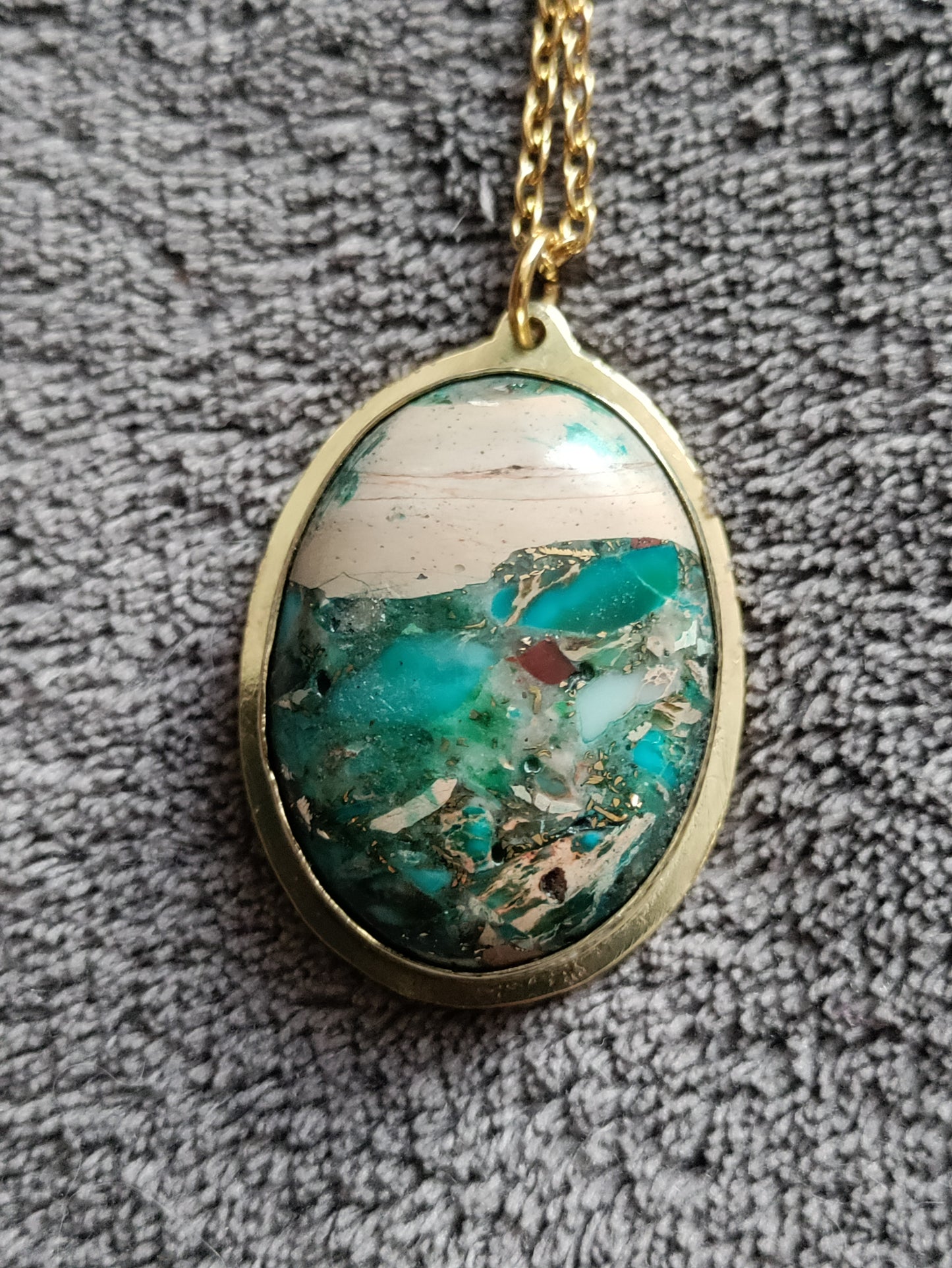 Turquoise Green Jasper and golden brass necklace LEIA&CO