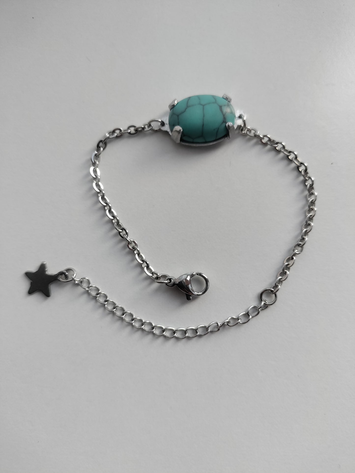 Silver color chain bracelet with turquoise stone LEIA&CO