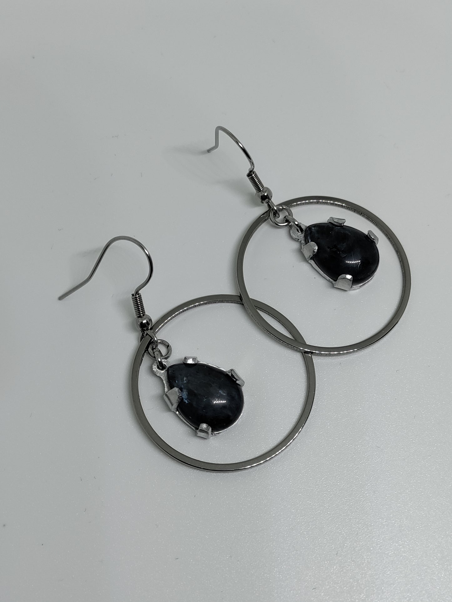 Hoop earrings with natural drop labradorite stones LEIA&CO