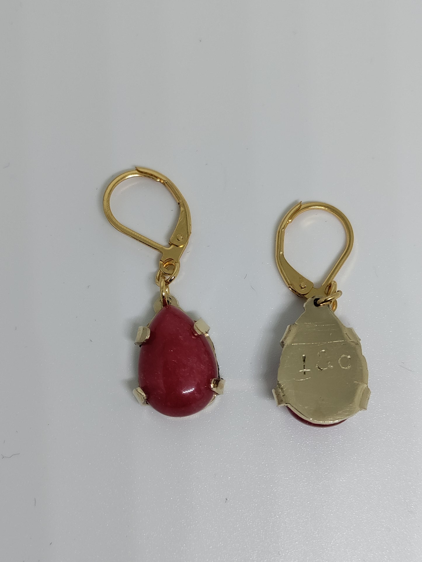Golden drop earrings with natural red stones LEIA&CO