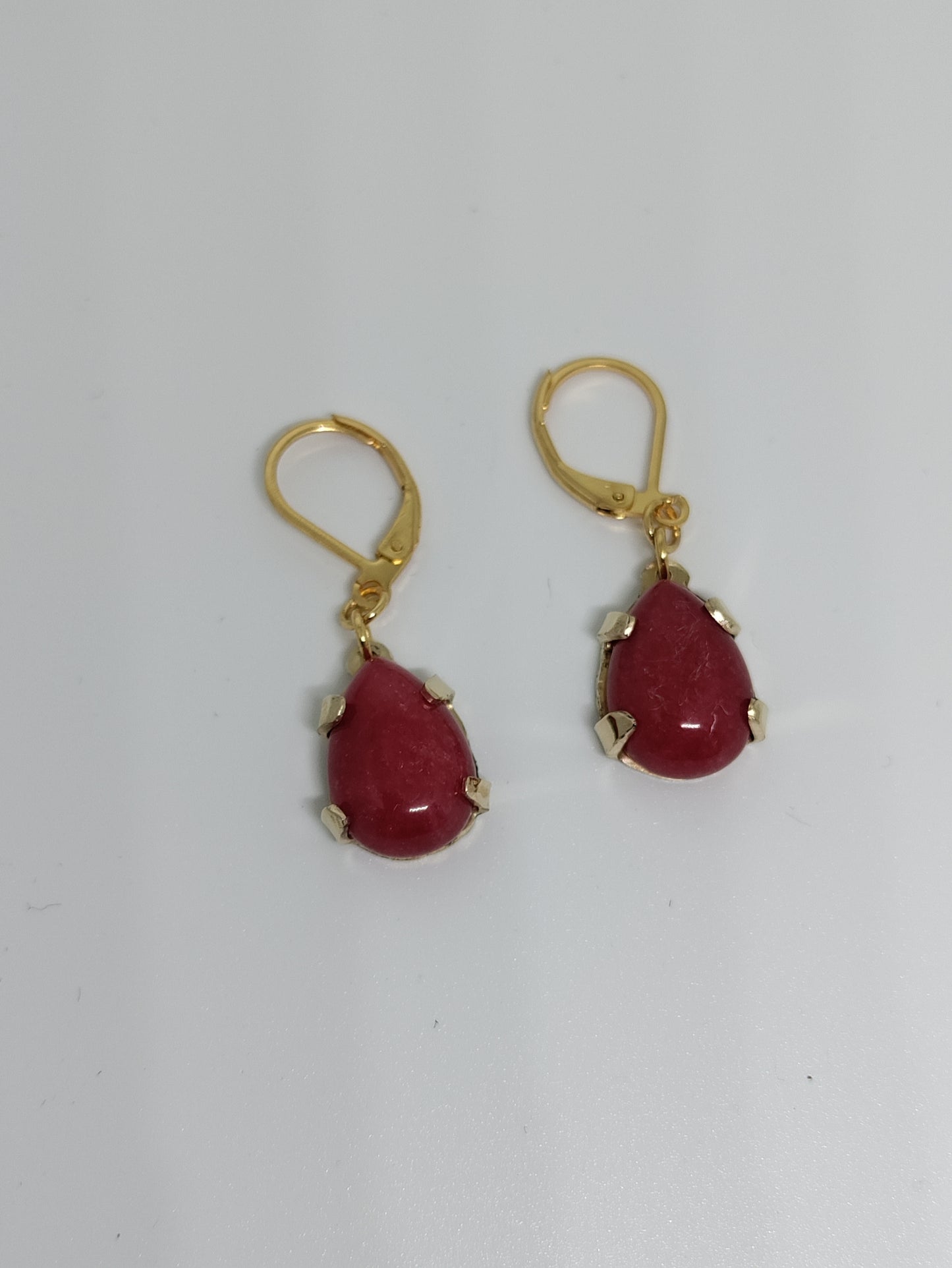 Golden drop earrings with natural red stones LEIA&CO