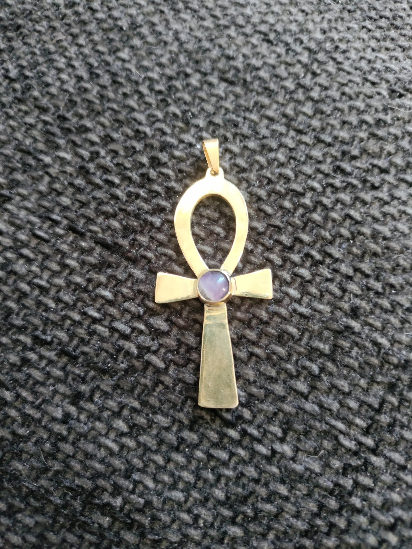 Golden brass Egyptian cross pendant Ankh with amethyst LEIA&CO