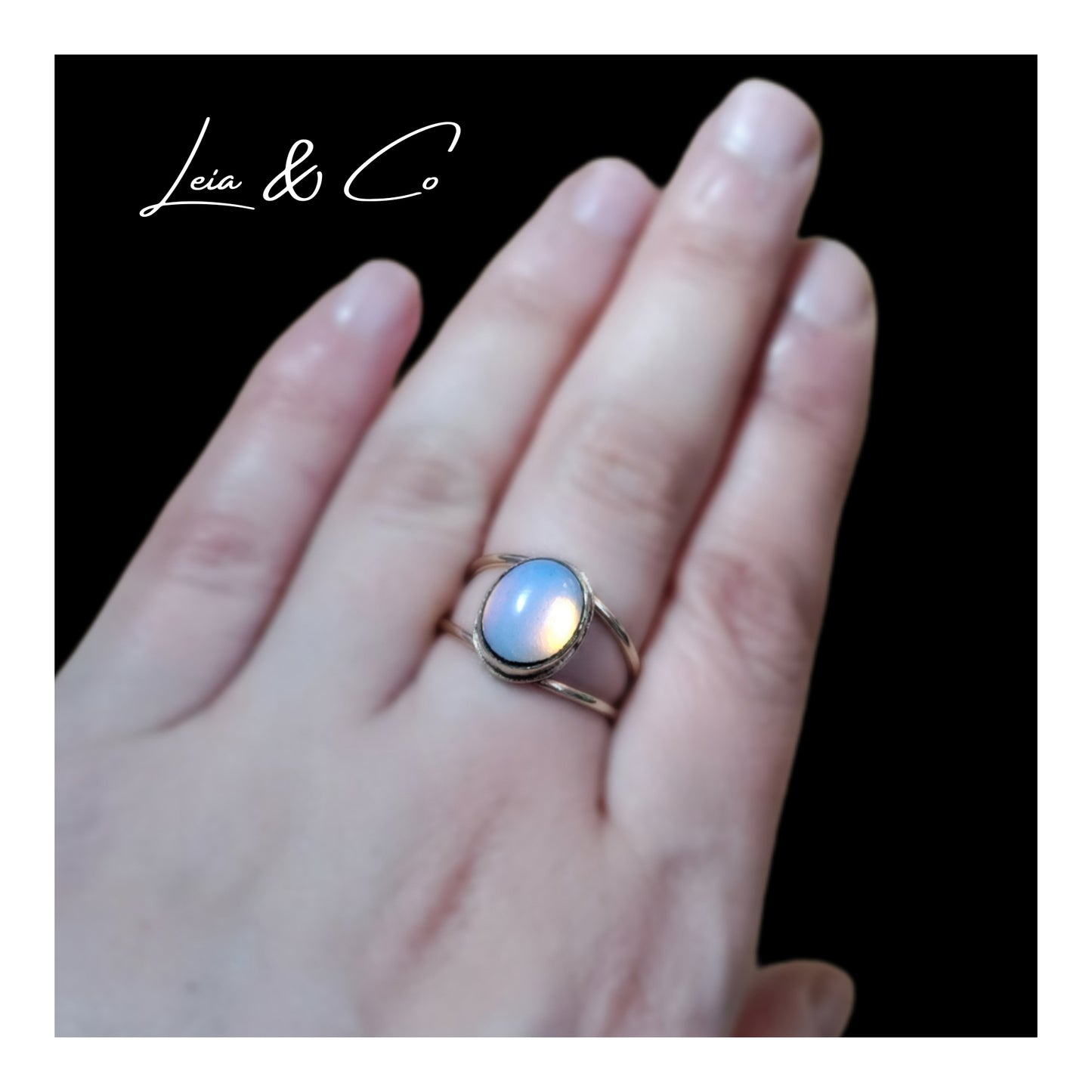 Bague anneau double en laiton avec pierre d'opalite LEIA&CO