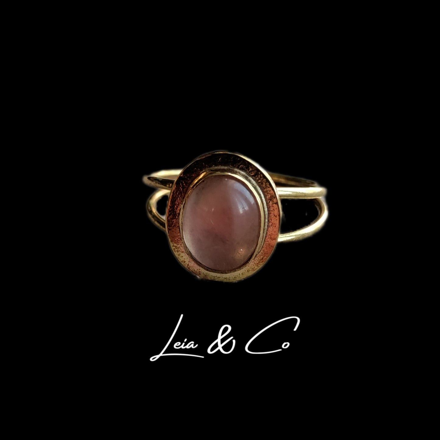 Bague anneau double en laiton avec quartz rose LEIA&CO