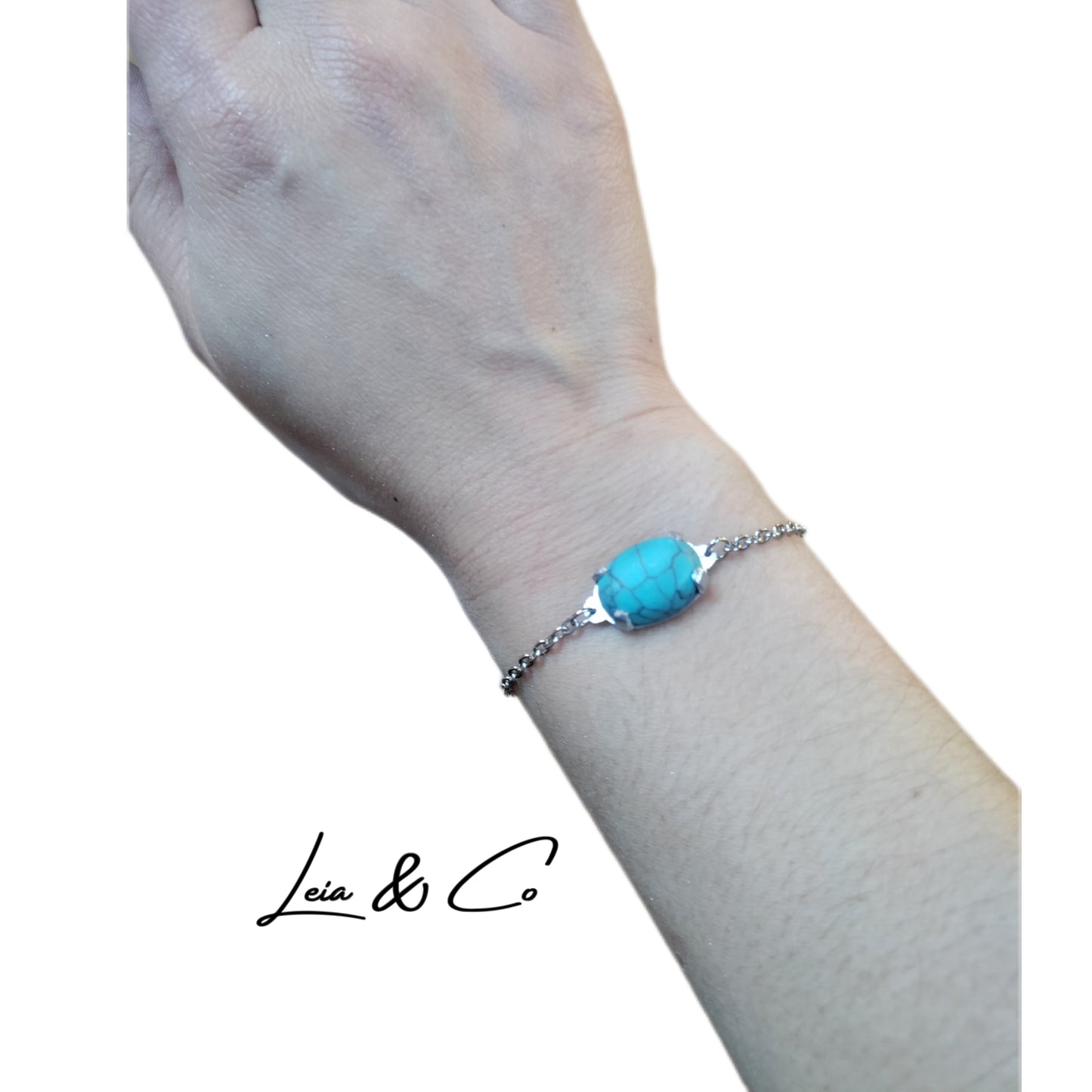 Silver color chain bracelet with turquoise stone LEIA&CO