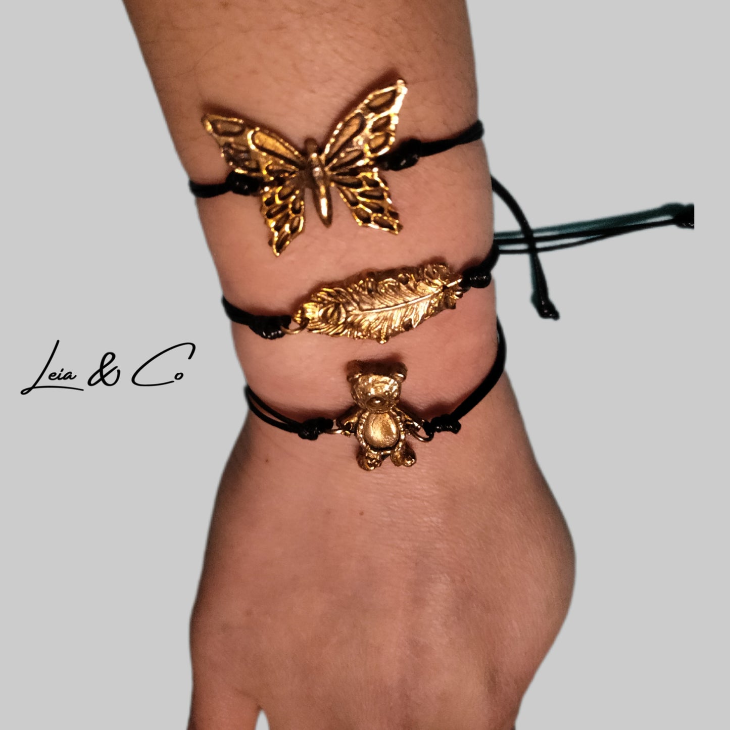 Bracelet d'amitié plume de paon en bronze doré ajustable LEIA&CO