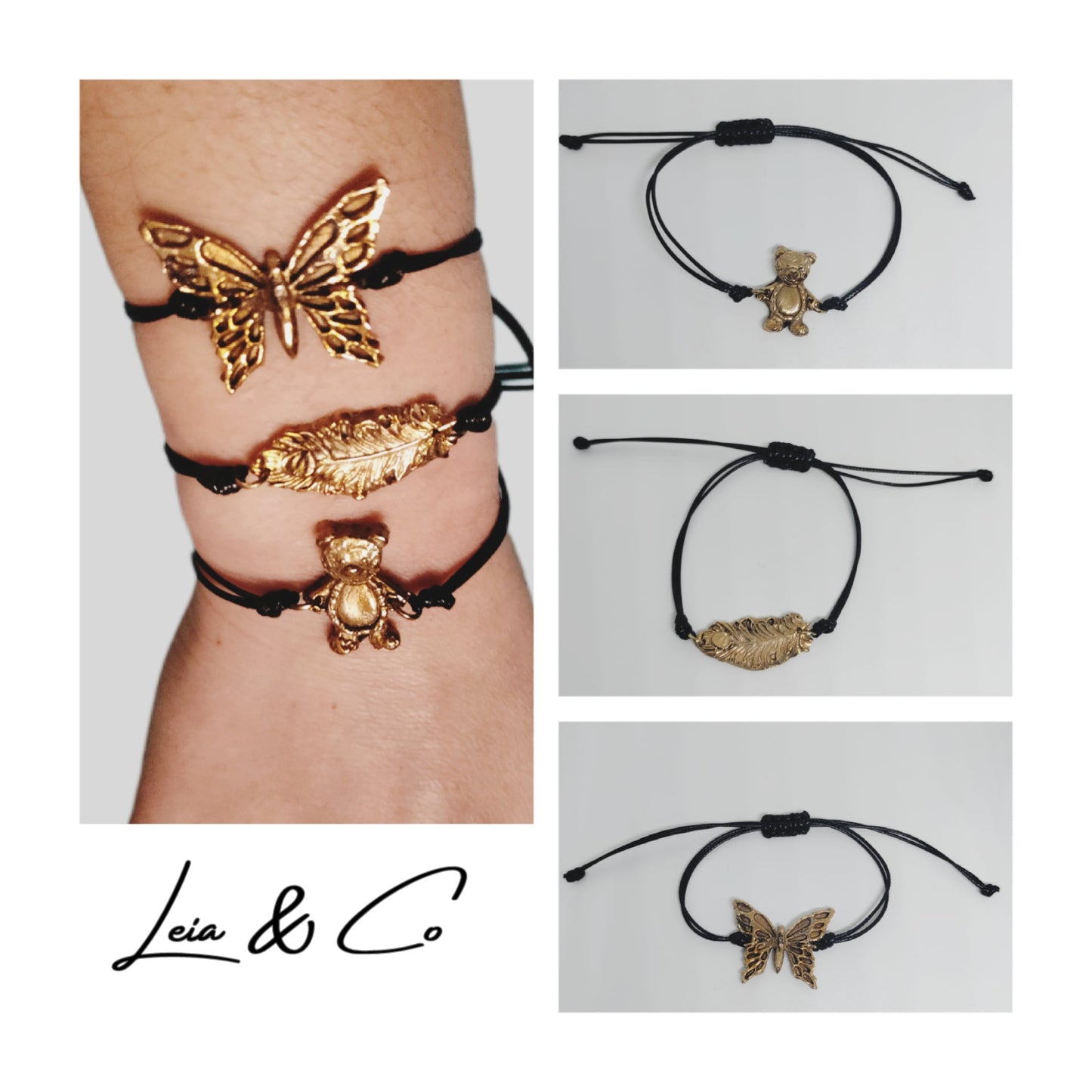 Bronze Teddy Bear adjustable friendship bracelet LEIA&CO