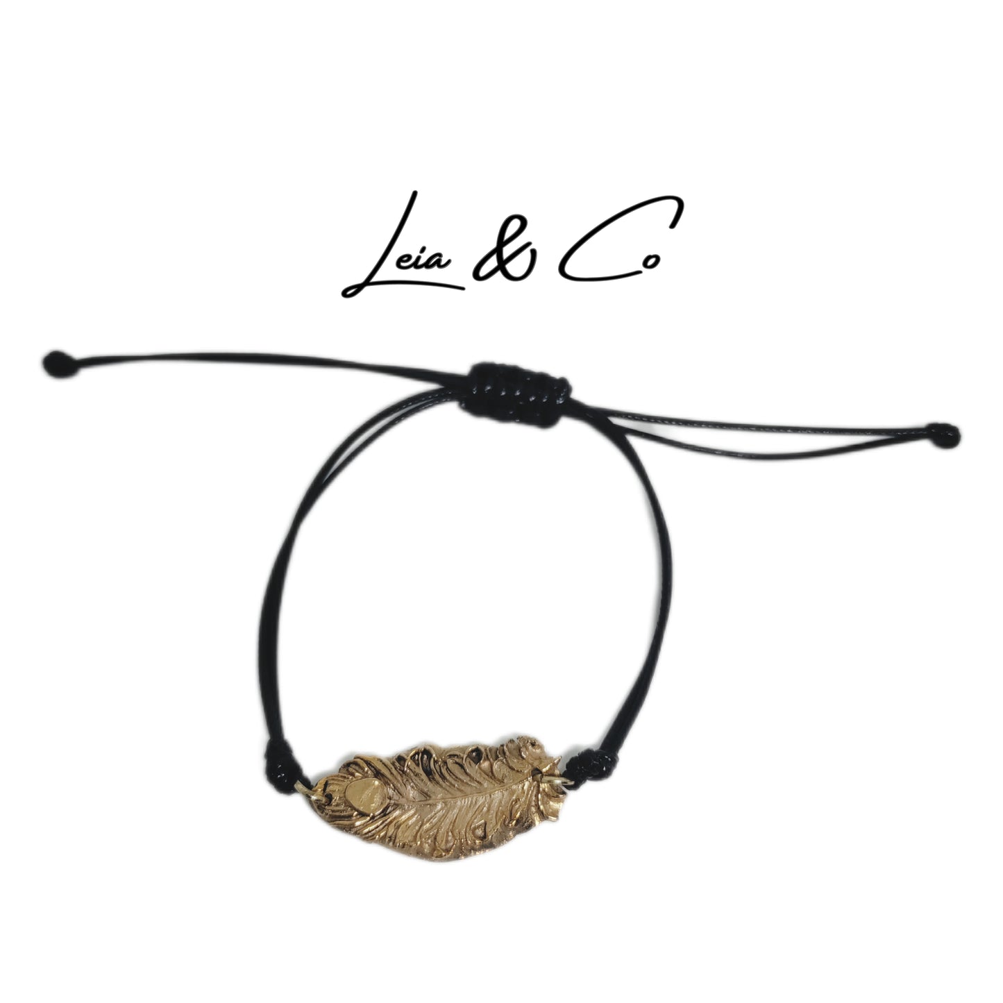 Bronze Peacock Feather adjustable friendship bracelet LEIA&CO
