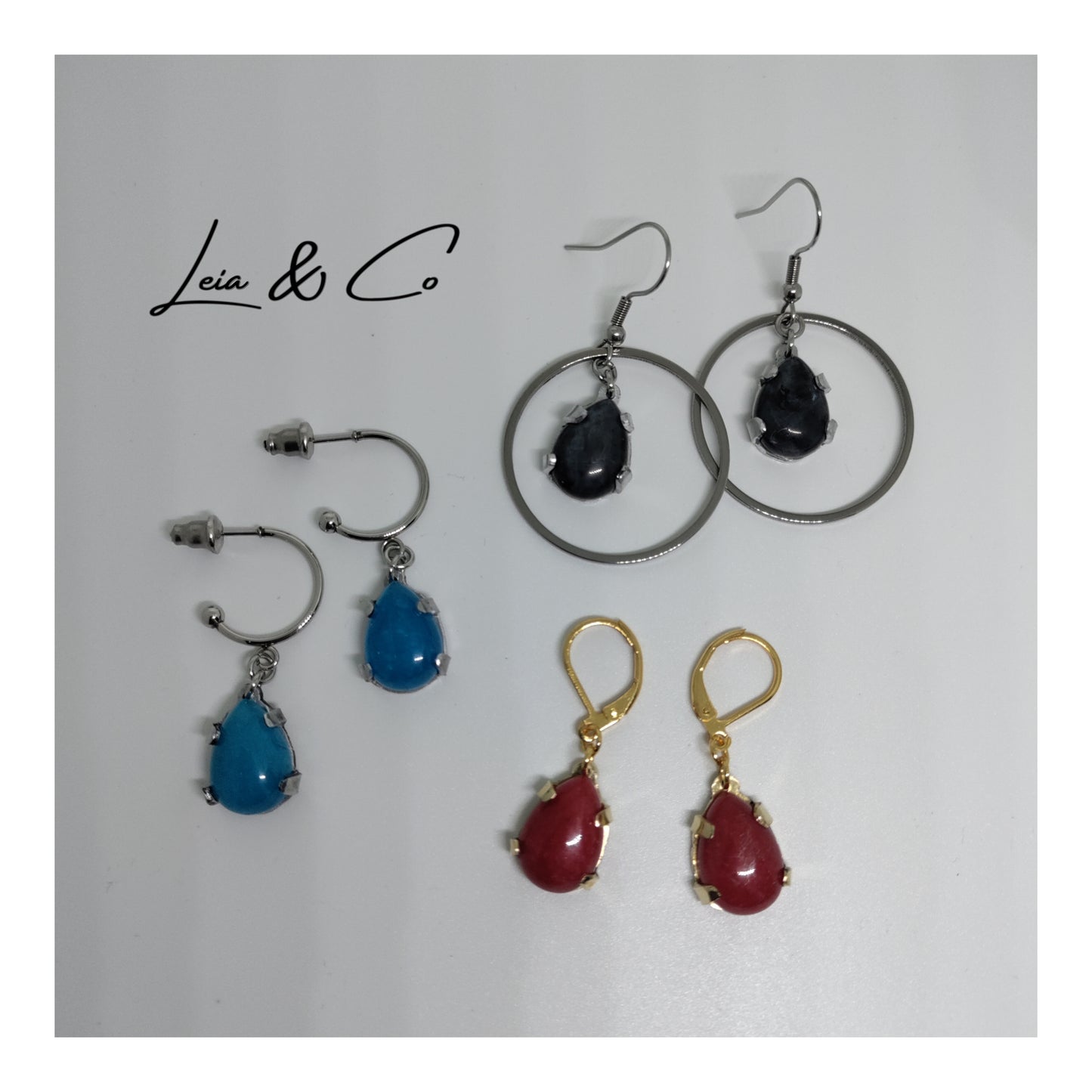Boucles d'oreilles gouttes avec pierre rouge LEIA&CO